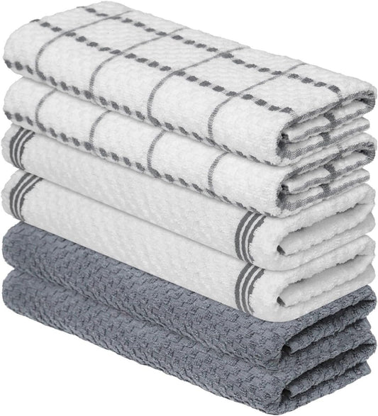 Artoid Mode Ring Spun Cotton Grey Kitchen Dish Towels, 15x25 Inch Ultra Soft Absorbent Quick Drying Household Cleaning Tea Towels Bar Towels Set of 6