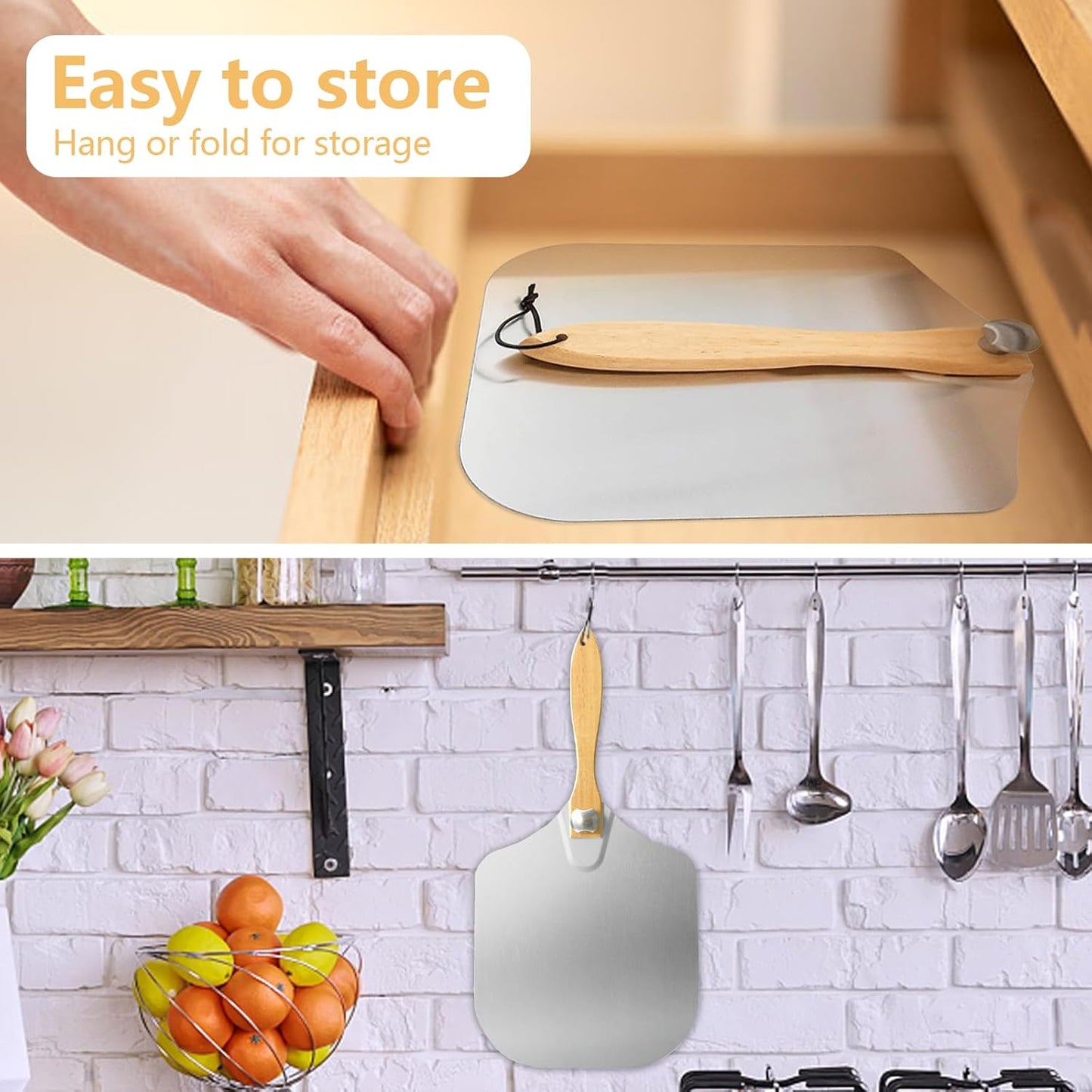 Luvan Aluminum Metal Pizza Peel with Foldable Wooden Handle,12x14 Inch Aluminum Pizza Peel,Pizza Paddle Foldable Pizza Spatula Paddle for Oven,Baking Homemade Bread