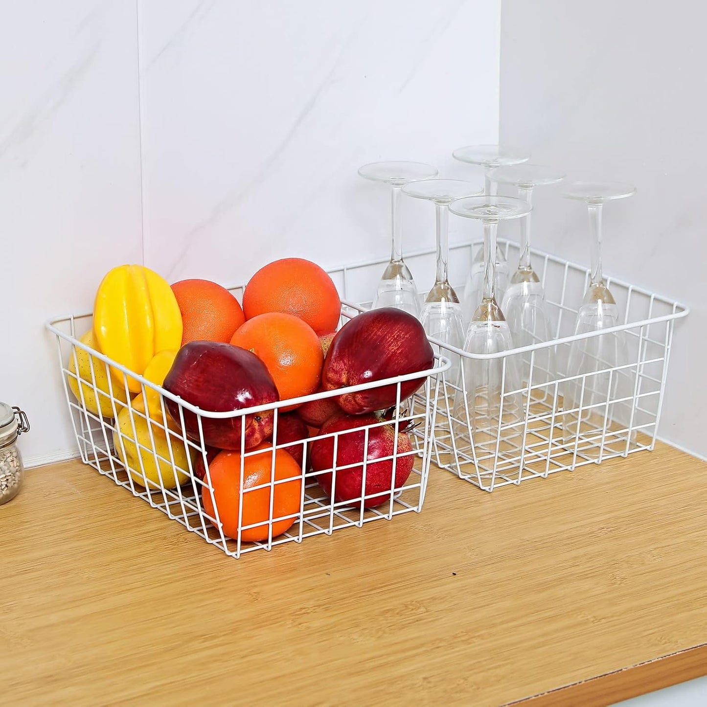 11" Upright Freezer Storage Baskets, White Wire Storage Bins Small Bakset for Freezer, Pantry, Bathroom Organizing, Set of 4