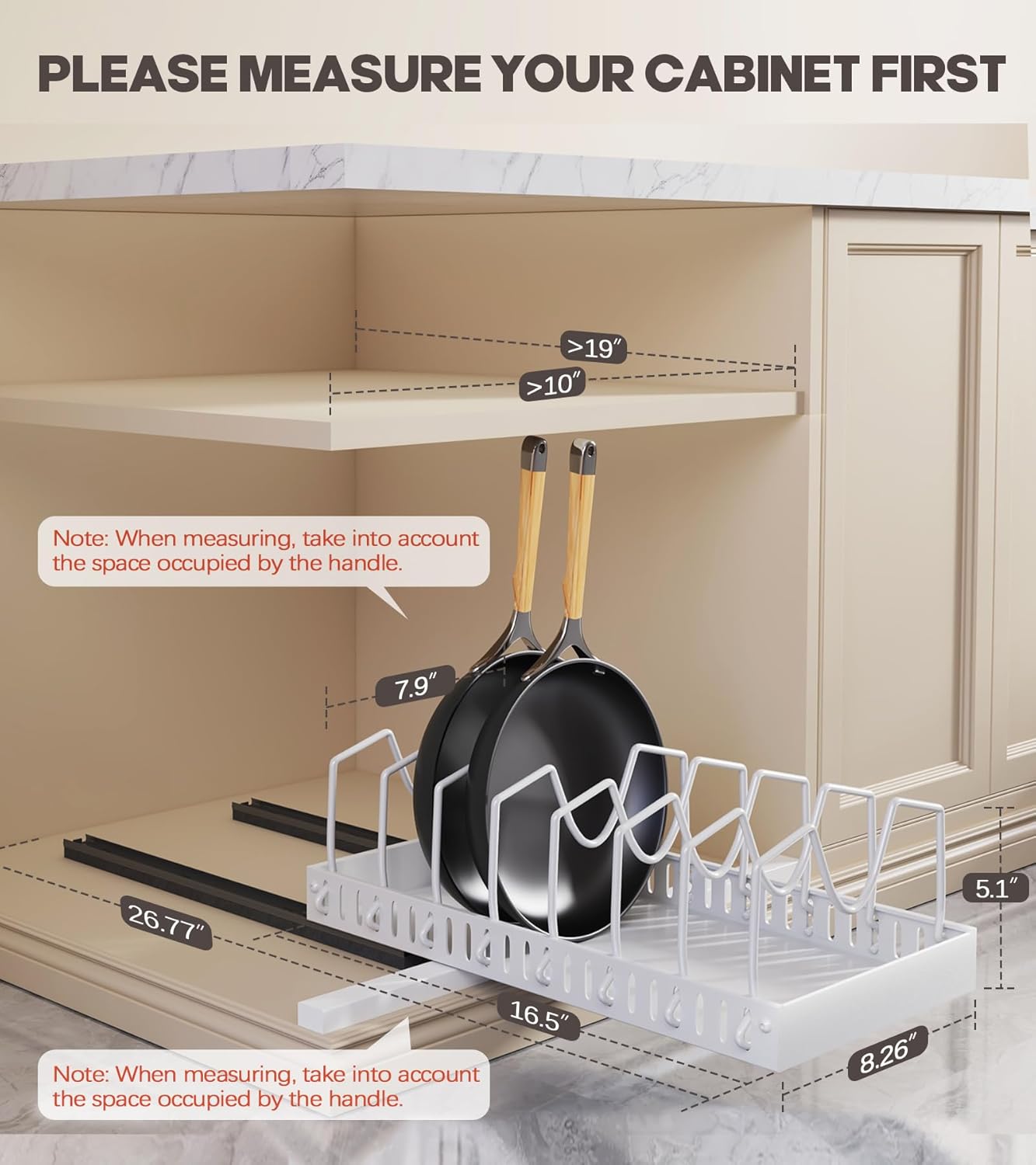 Pull Out Pots and Pans Organizer Under Cabinet, Sliding Lid Holder and Pan Rack in Kitchen, Slide Out inside Cabinet Storage for Pot Lid, Bakeware, Dishes, 8 Adjustable Dividers, 2 Pack White