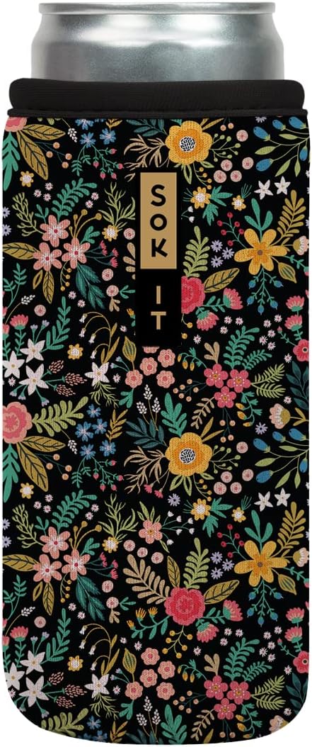 Sok It CanSok Sleeve for Beer & Soda Insulated Neoprene Cover (English Garden Picnic, 12oz Slim Can Sleeve)