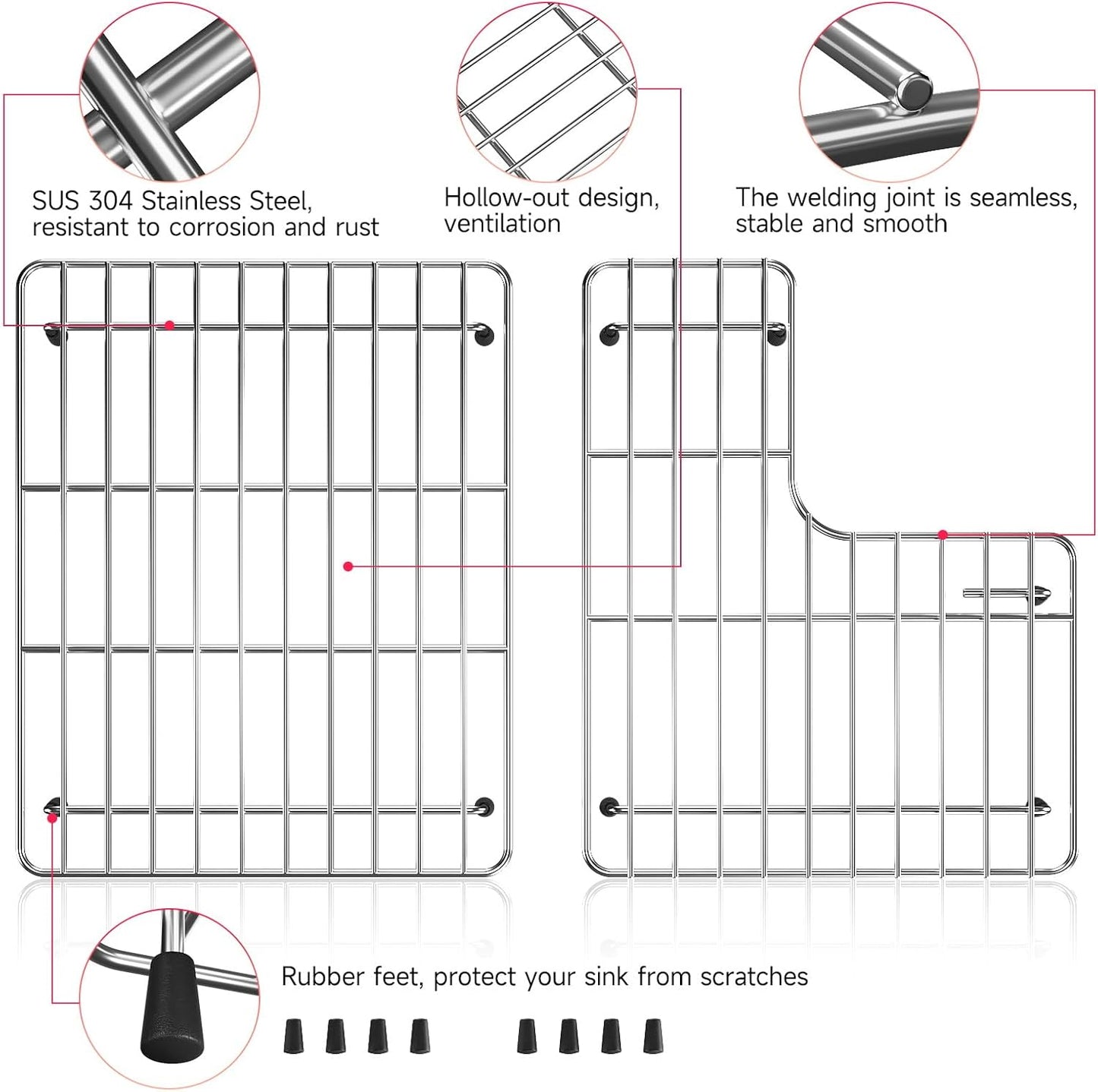 Stainless Steel Sink Protectors for Kitchen Sink, 23.2'' x11.6'' Sink Racks Compatible with Kohler Whitehaven K-6486 and K-6487, Sink Grid Sink Grate for Bottom of Kitchen Sink with Rubber Feet
