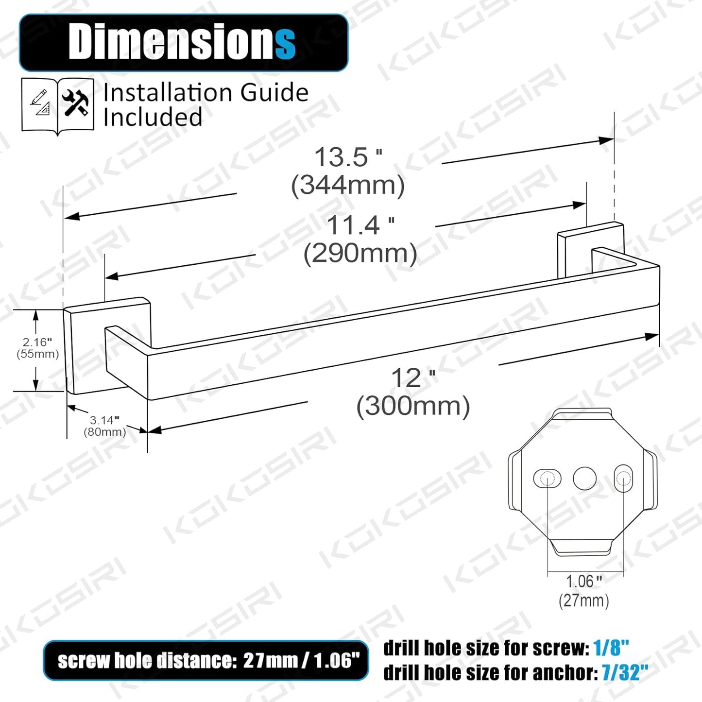 KOKOSIRI 12-Inch Single Towel Bar, Bathroom Kitchen Towel Holder, Wall Mounted SUS304 Stainless Steel Towel Rack, Brushed Nickel, B4003BR-L12