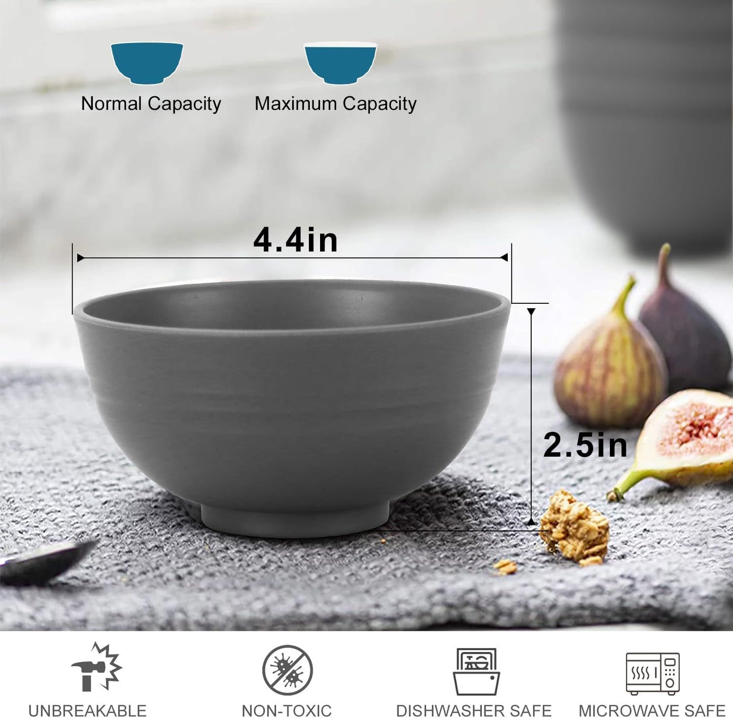 wheat straw small bowls 10oz set of 8 - Unbreakable Dessert Bowls for kids - Mini Bowl Sets for Ice Cream,Snack and Fruits - Microwave & Dishwasher Safe Appetizer Bowls (Deep Grey)