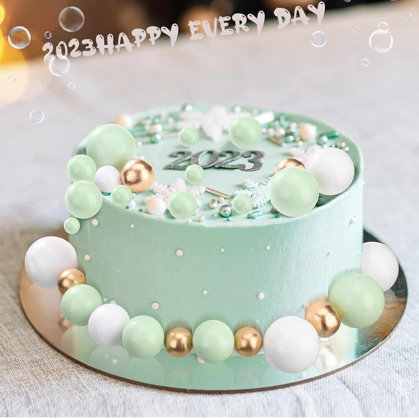 108 Pcs Balls Cake Topper DIY Cupcake Insert Foam Balloons for Cake Baking Wedding Anniversary Birthday Decoration(White, Green, Gold,Multi Sizes)