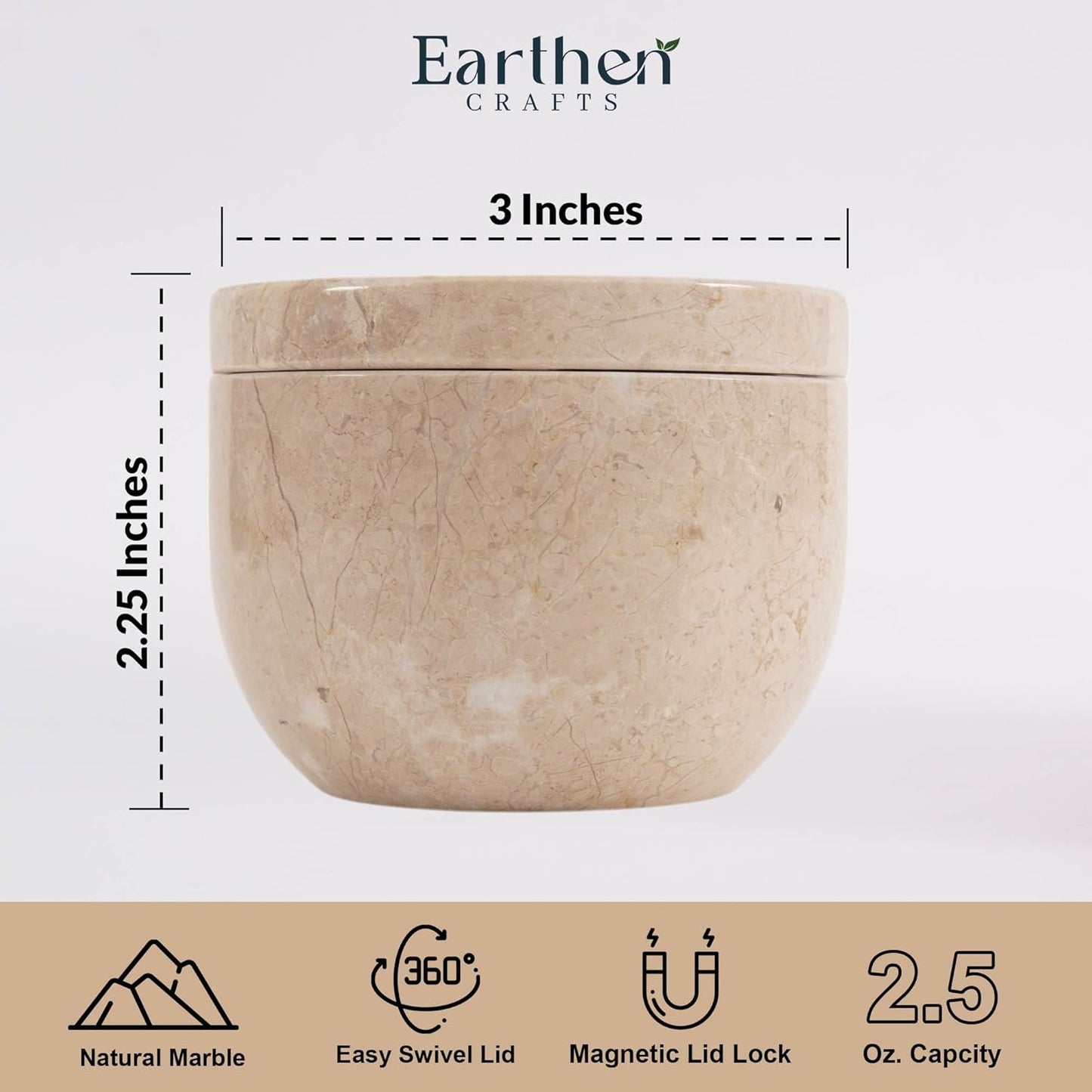 Marble Salt Cellar With Swivel Lid 3 Inch Verona Stone Salt Box for Kitchen Counter with Magnetic Closure, Ideal for Kosher Salt and Gourmet Seasonings