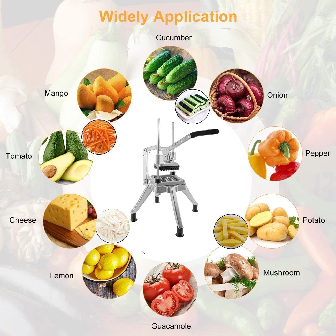 WMM Upgrade Commercial Vegetable Fruit Chopper With 1/2″,1/4″,3/8″ Blades Heavy Duty Professional Food Dicer Kattex French Fry Cutter Onion Slicer Stainless Steel For Tomato Peppers Potato Mushroom