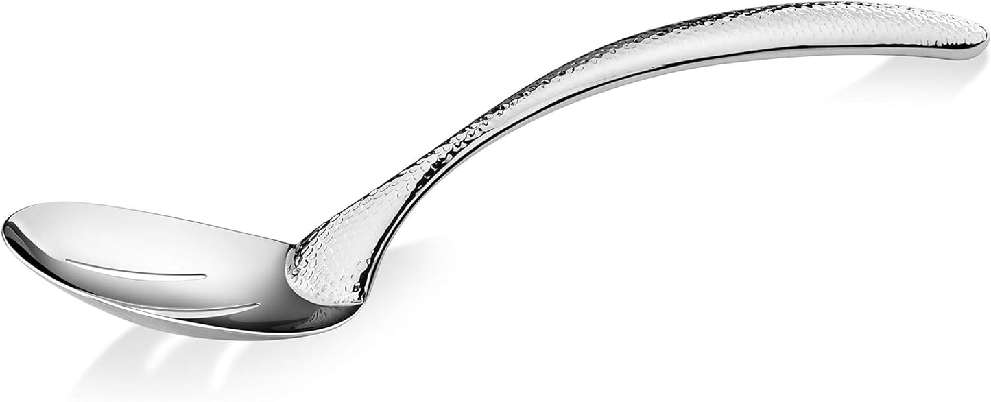 New Star Foodservice Mars Collection, Stainless Steel, 18/8 Hammered Hollow Handle Slotted Serving Spoon, 13-Inch, 4.8 Ounces