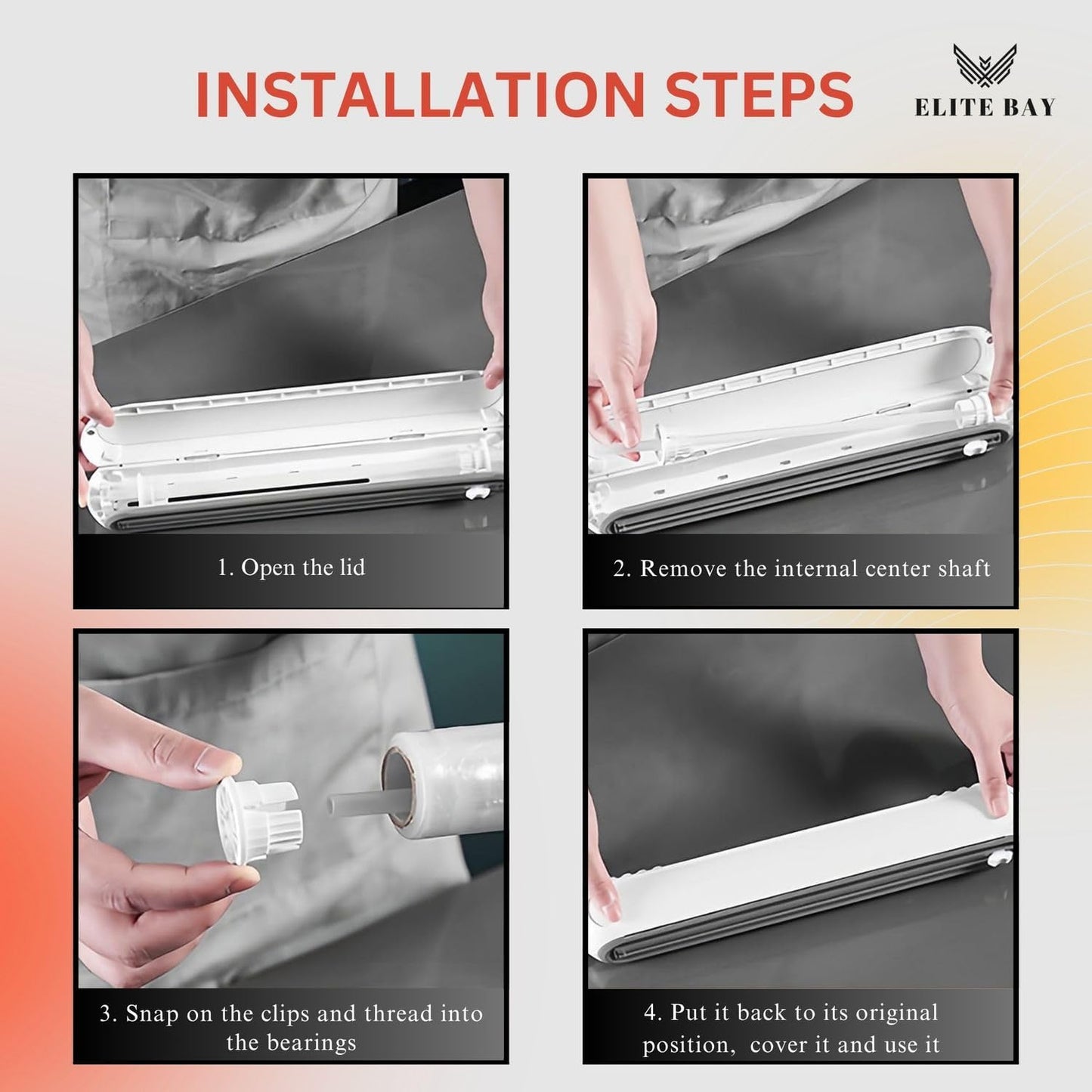 Food Plastic Wrap Dispenser with Sliding Cutter – Refillable ABS Wrap Cutter for Kitchen Use | Includes 80cm Plastic Wrap Roll | Compact, Safe & Easy to Use | Space-Saving Design in White.