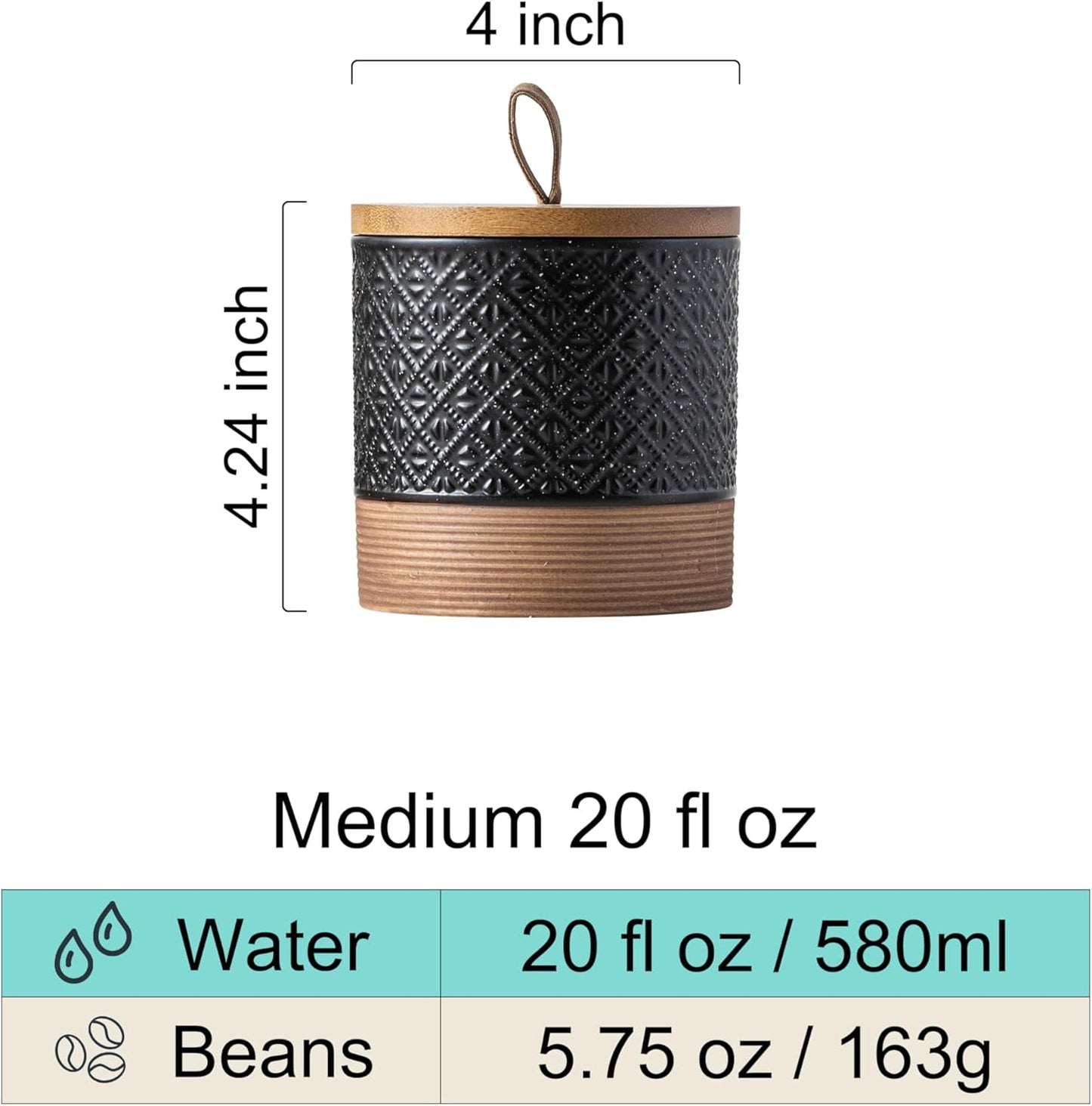 Ceramic Jars with Lid, Small Coffee Canister with Lid, Kitchen Food Storage Jars for Sugar Loose Leaf Tea Candy, Decorative Jar for Countertop, Pantry, Coffee Bar Accessories Black & 20 fl.oz