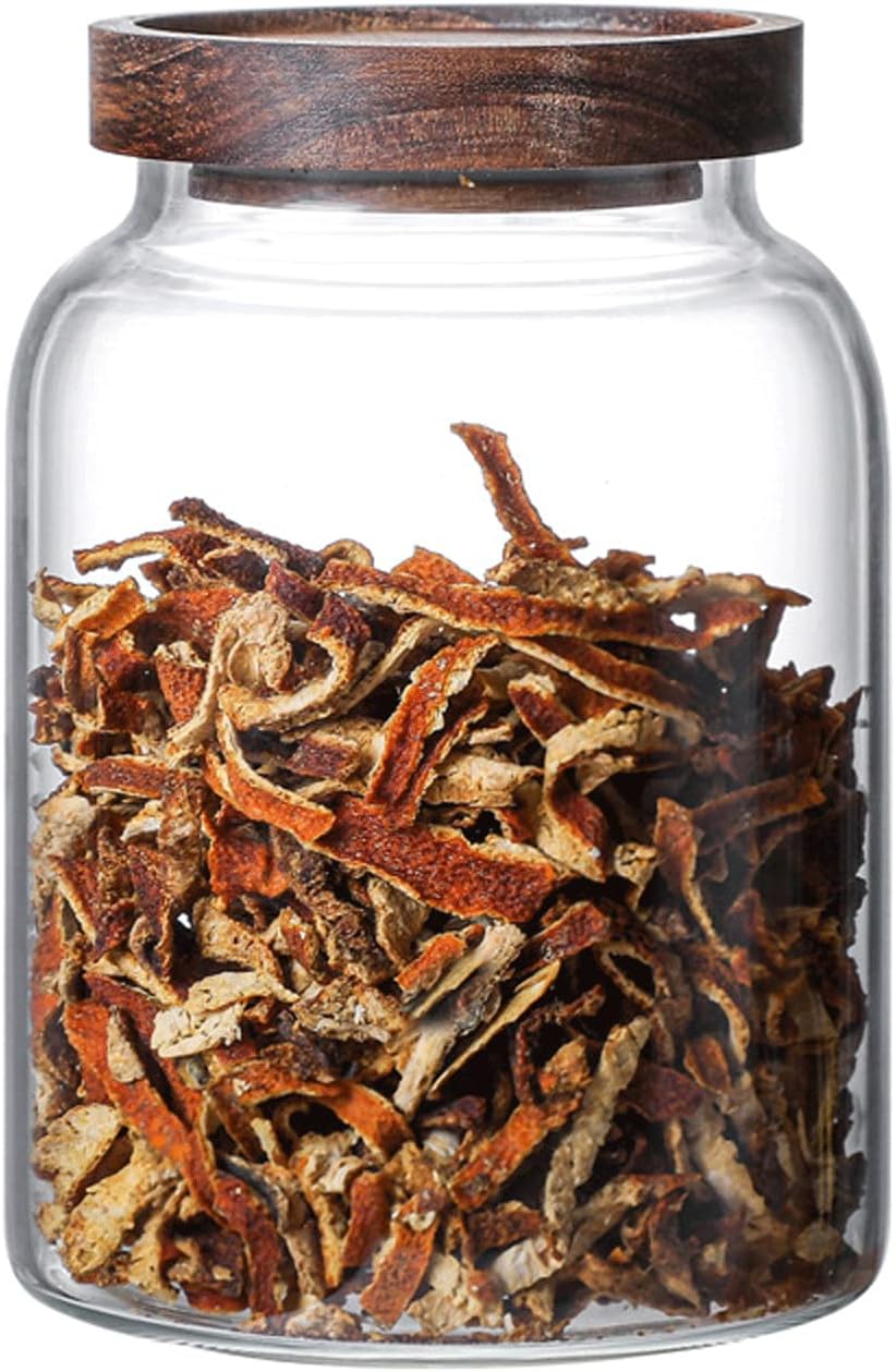 Large Glass Jars with Airtight Wooden Lid, Food Storage Glass Canister, Clear Cereal Storage Container for Flour, Sugar, Coffee Beans, Snack (40 FL OZ (1200ml))