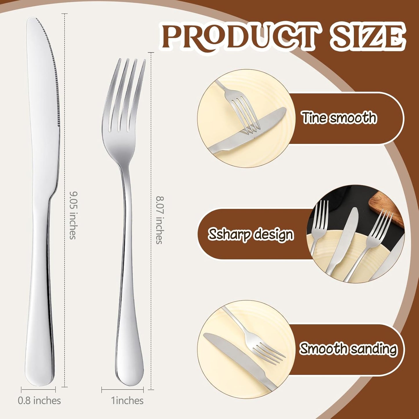 Nuenen 50 Pieces Stainless Steel Forks Silverware Set Dinner Forks and Knives Flatware Tableware Cutlery Set for Kitchen Restaurant(8.07 x 0.94 Inch, 9.06 x 0.79 Inch,Shiny Silver)