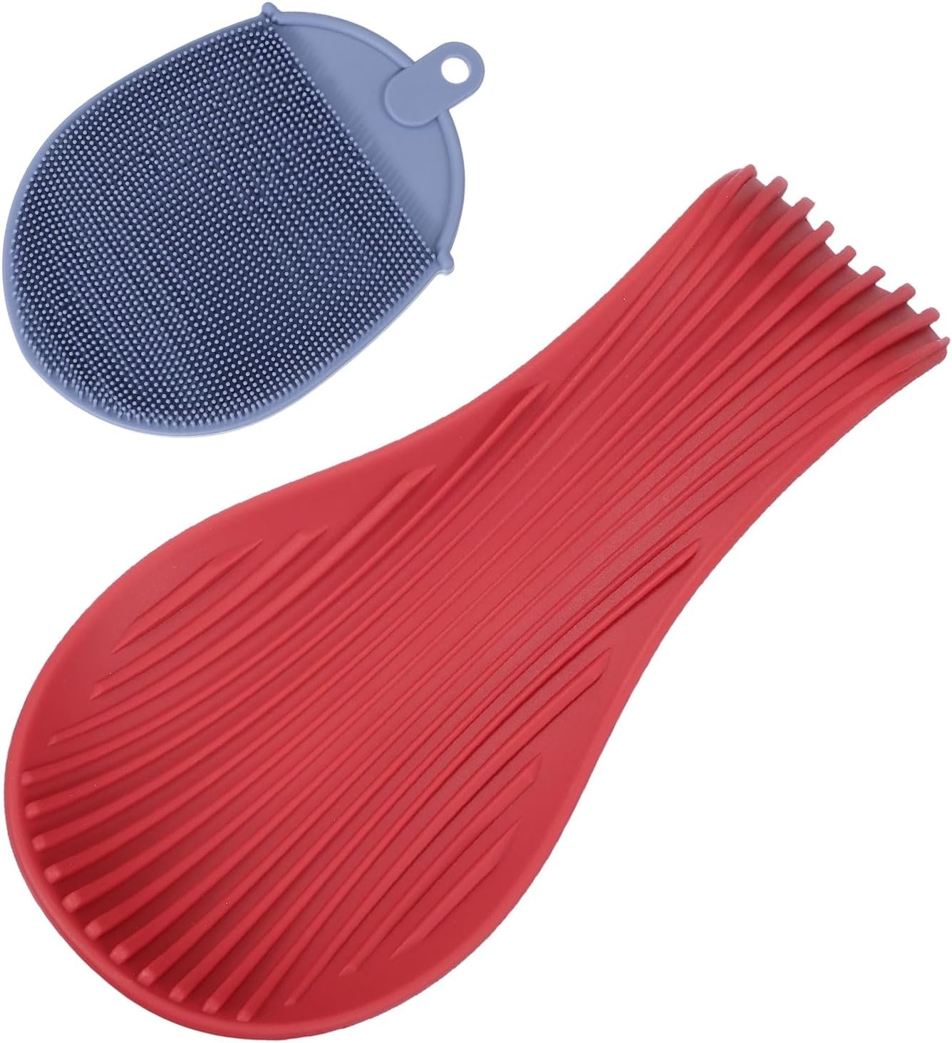 uxcell 1 Set Silicone Spoon Rest for Stove Top, Silicone Spoon Holder for Cooking Spatula, Ladle, Brush Red/Dark Blue