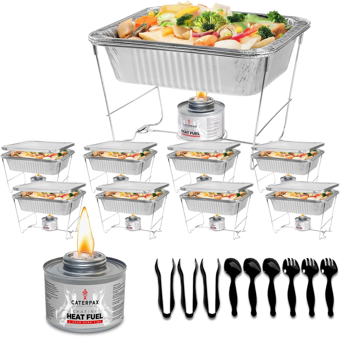 9 Pack - Disposable Chafing Dish Buffet Set (57 PCS) – Catering Food Warmers with 9 x Half Size Aluminum Pans, Foil Lids, Foldable Racks, Utensils & Fuel Cans - Perfect for Parties, Weddings & Events