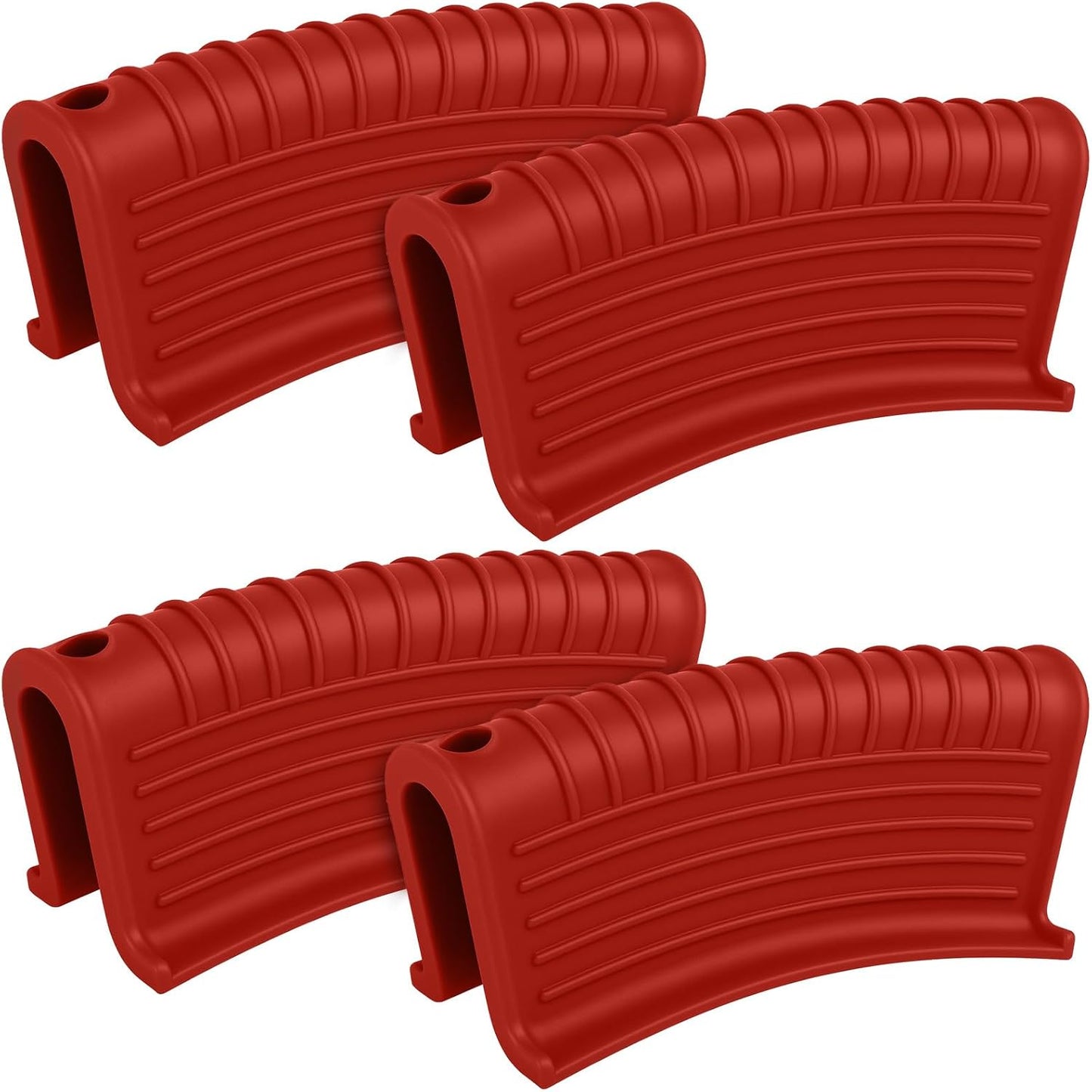 Patelai 4 Pcs Silicone Assist Hot Pan Handle Holder Pot Handle Covers for Cast Iron Skillets Holder Sleeve Nonslip Heat Resistant Pan Cover for Enameled Griddles Casserole Frying Cookware(Red)