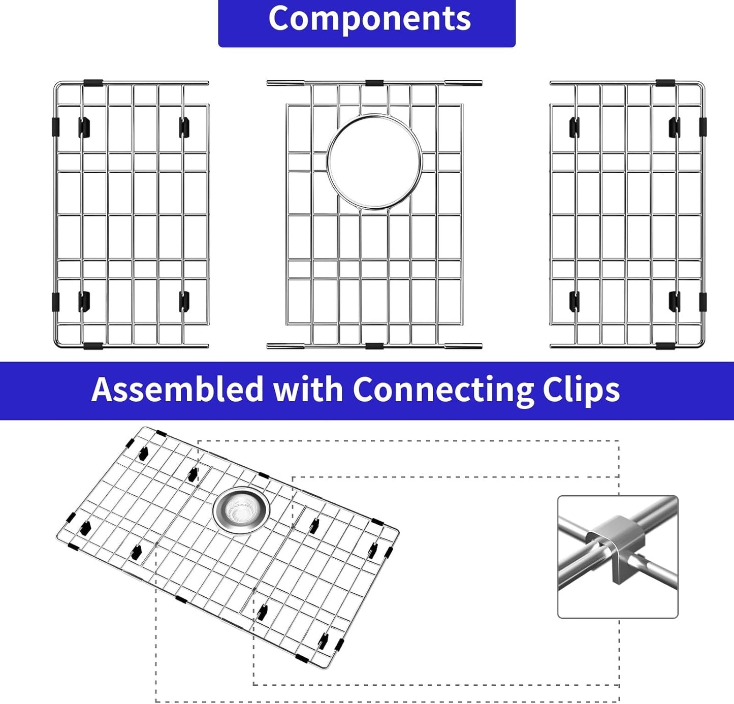 Sink Protectors for Kitchen Sink, Sink Grate Grid for Bottom of Sink, Metal Sink Rack, Bottom Basin Rack, Stainless Steel, 26-1/8" x 14-1/8"