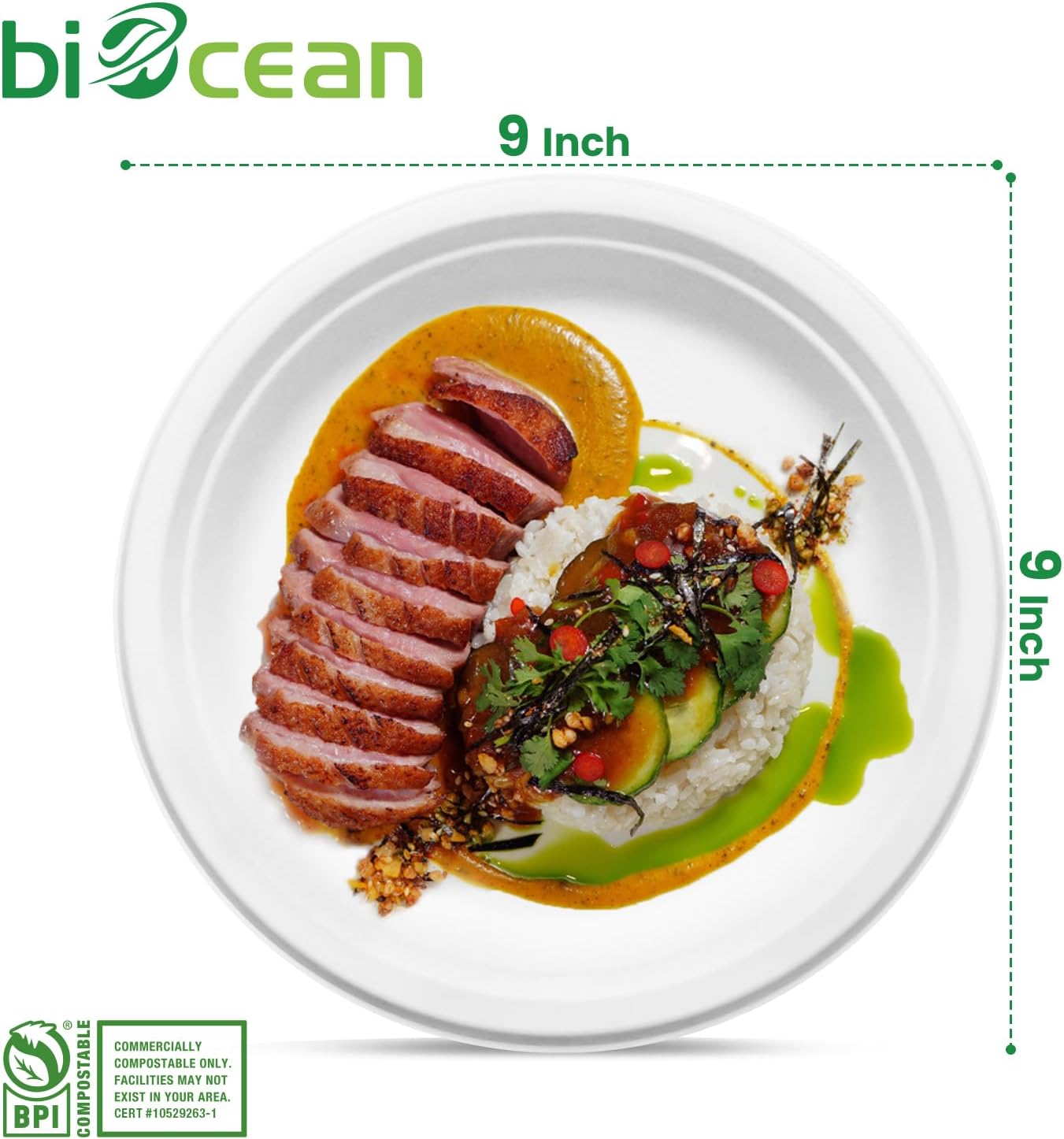 9 Inch Compostable Plates White [125 Pack] - Heavy Duty Compostable Paper Plate, Disposable Eco-Friendly Sugarcane Bagasse Plates for Dinner, Party, and Weddings (Round)