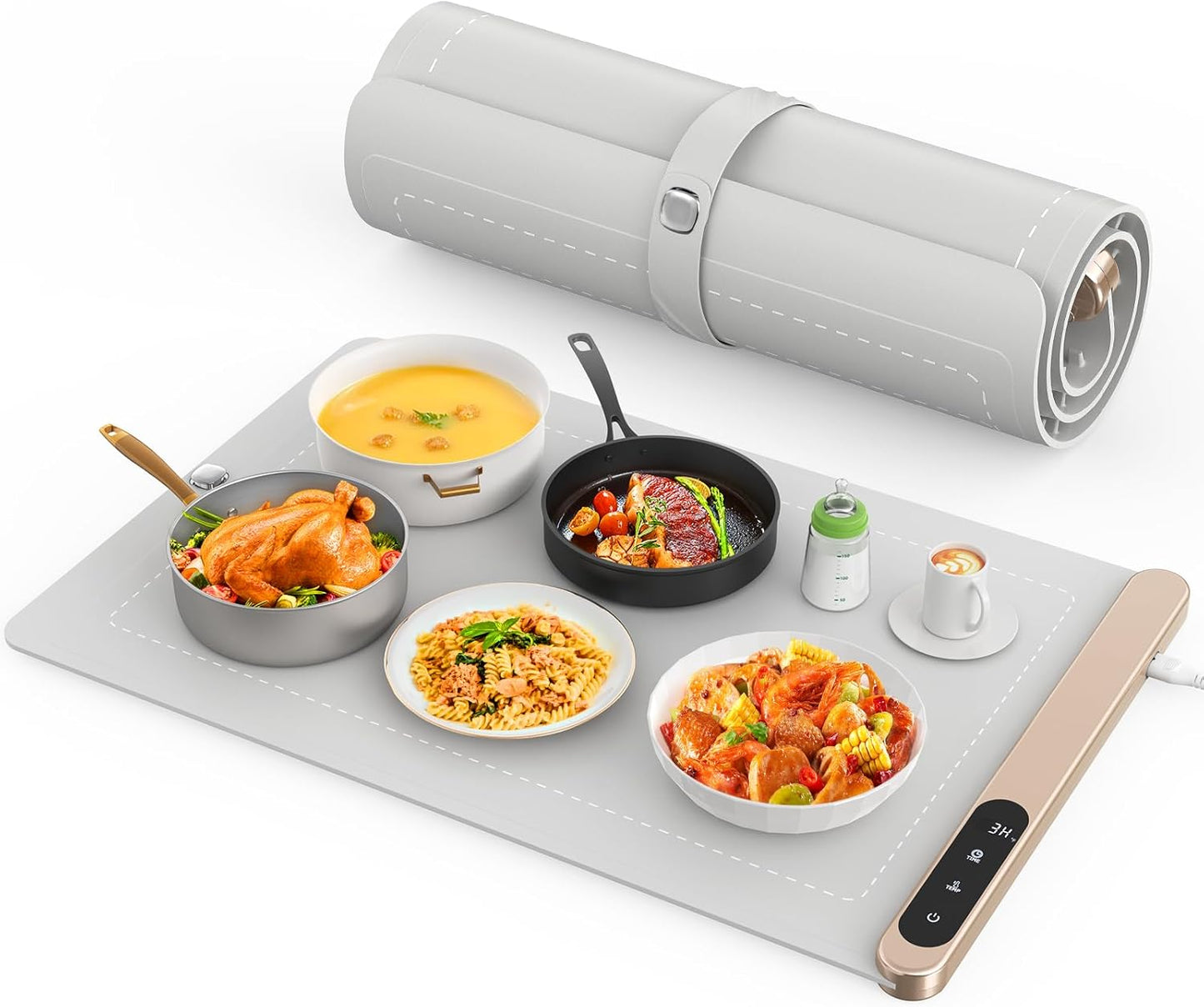 Electric Warming Tray, Food Warmers with Adjustable Temperature, Timer, Full Surface Heating, Rollable Silicone Food Warming Mat for Parties, Buffet, Family Gatherings, Daily Use