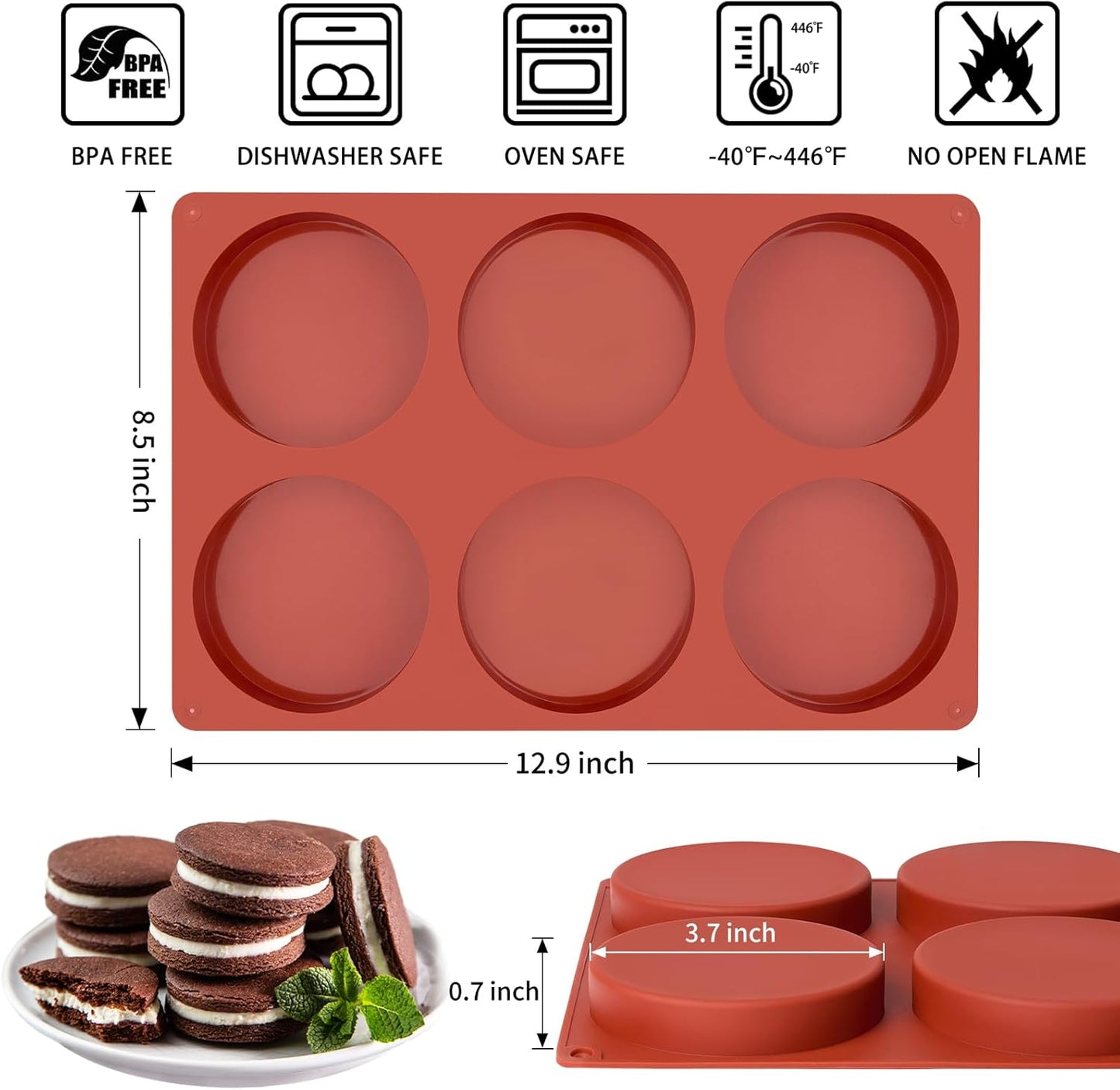 2 Pack Silicone Egg Mold for Breakfast Sandwiches, 4 Inch Non-Stick Jumbo Muffin Top Pan Round Baking Mold for English Egg Muffin, Hamburger Bun, Whoopie Pie