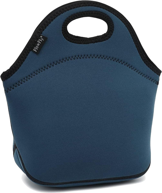 FlowFly Neoprene Kids Lunch box Insulated Soft Bag Mini Cooler Thermal Meal Tote Kit for Boys, Girls,Men,Women,School,Work, Office, Navy Blue