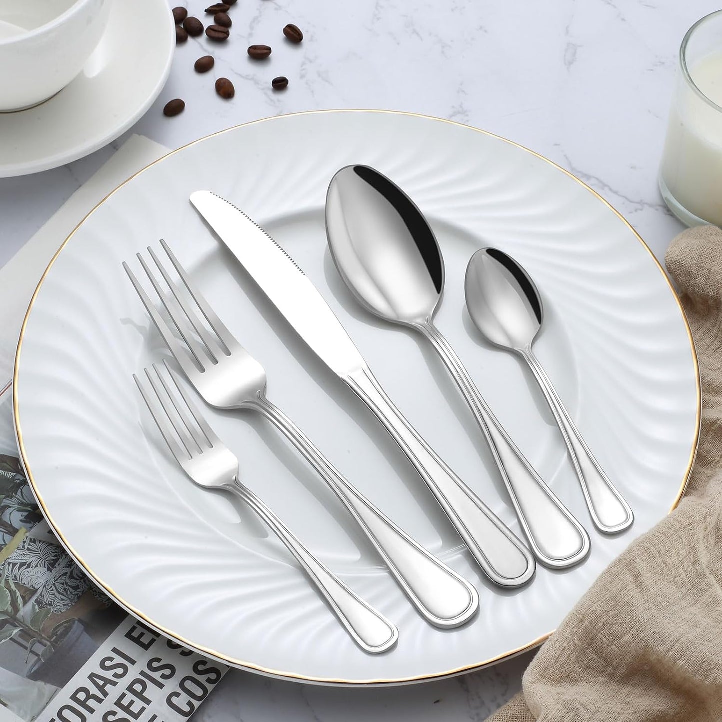 BEWOS 24-Piece Stainless Steel Silverware, 6.3-Inch Small Spoons, Mirror Polished & Dishwasher Safe