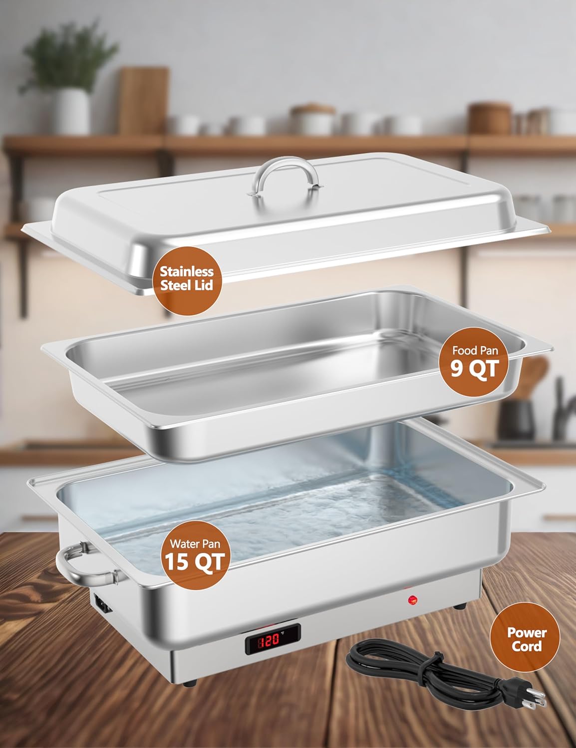 2 PACK Electric Chafing Dish Buffet Set 9QT Buffet Servers and Warmers Digital Display Temperature Warming Tray Stainless Steel Food Warmer for Parties Weddings Caterings