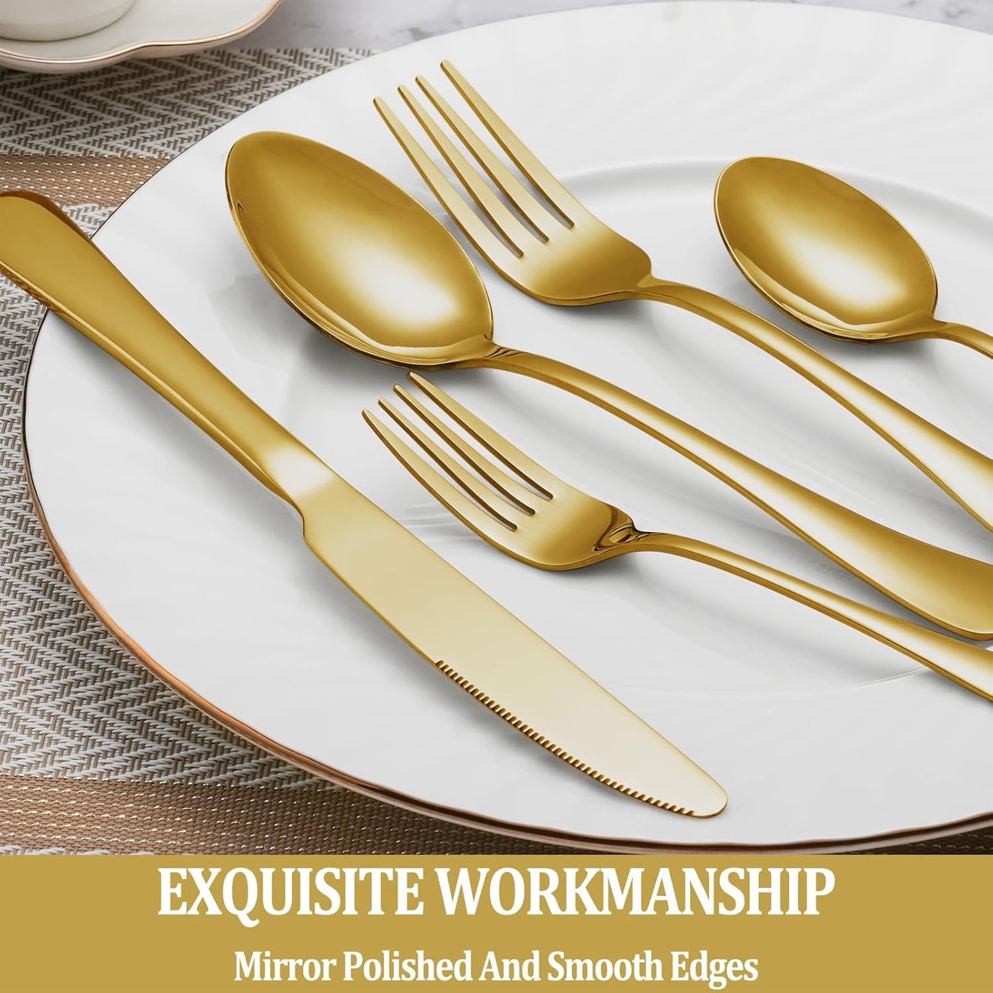 30 Pcs Gold Silverware Set Service for 6, Premium Stainless Steel Flatware Set, Cutlery Utensil Set, Durable Home Kitchen Eating Tableware Set, Include Fork Knife Spoon Set, Dishwasher Safe