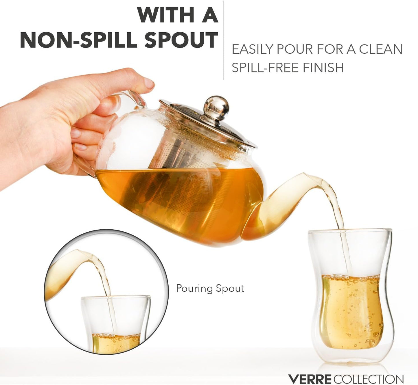 Glass Teapot Stovetop Compatible Kettle with Stainless Steel Removable Infuser, Loose Leaf Tea, Stovetop Safe Tea Pot and Strainer (27 Ounce)