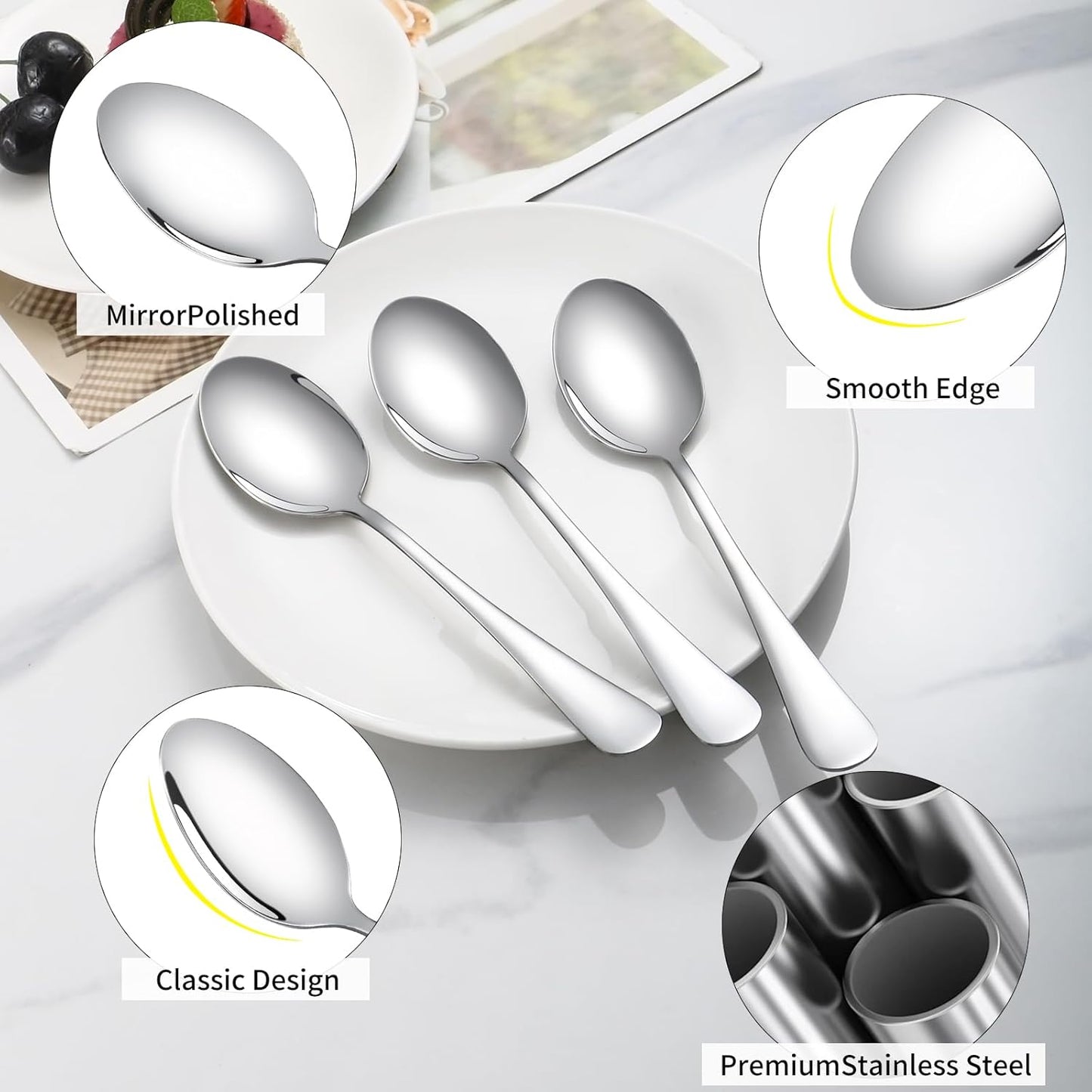 24 Pcs Dinner Spoons Set 7.32" Premium Food Grade Stainless Steel Spoons Mirror Finish & Dishwasher Safe,Use for Home,Restaurant