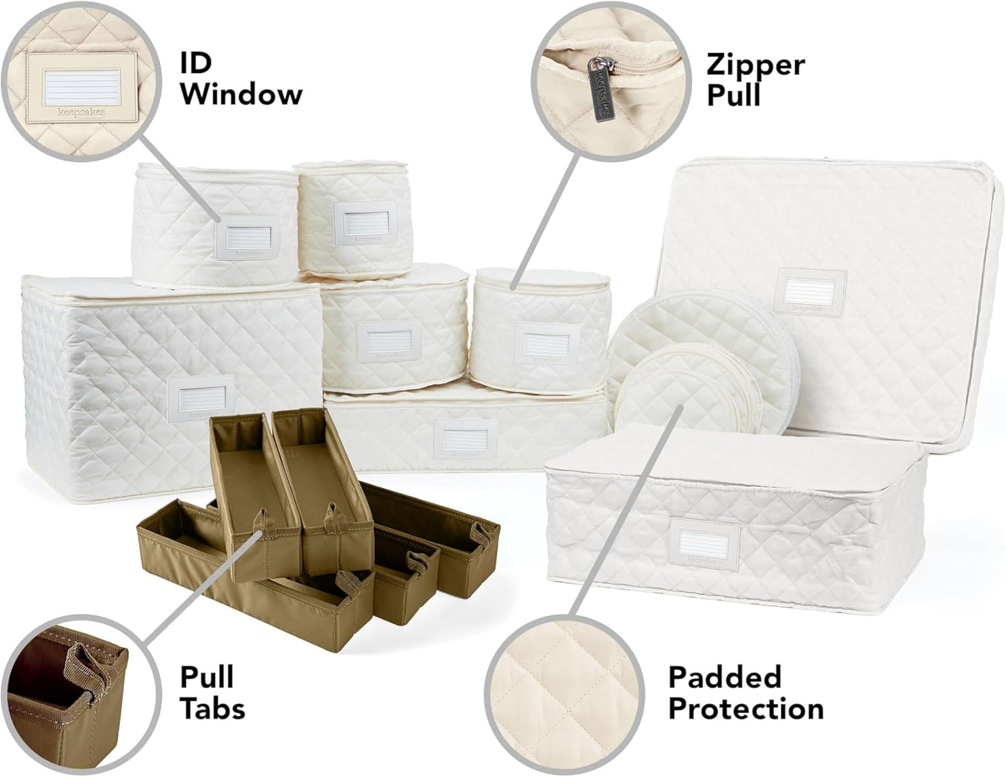 Covermates Keepsakes - Dish Storage Set - Padded Protection - ID Window - Stain Resistant - Machine Washable - China Storage, Cream