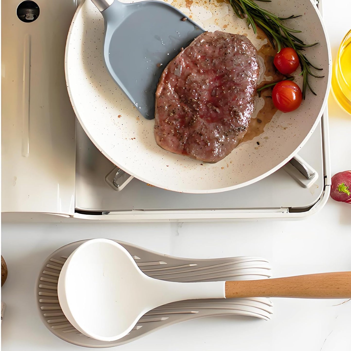 Spoon Rest, 2PCS Silicone Spoon Rest for Stove Top, spoon rest for stove top,Large Cooking Utensil Holder for Kitchen Counter, Heat-Resistant Kitchen utensil holder for Countertop