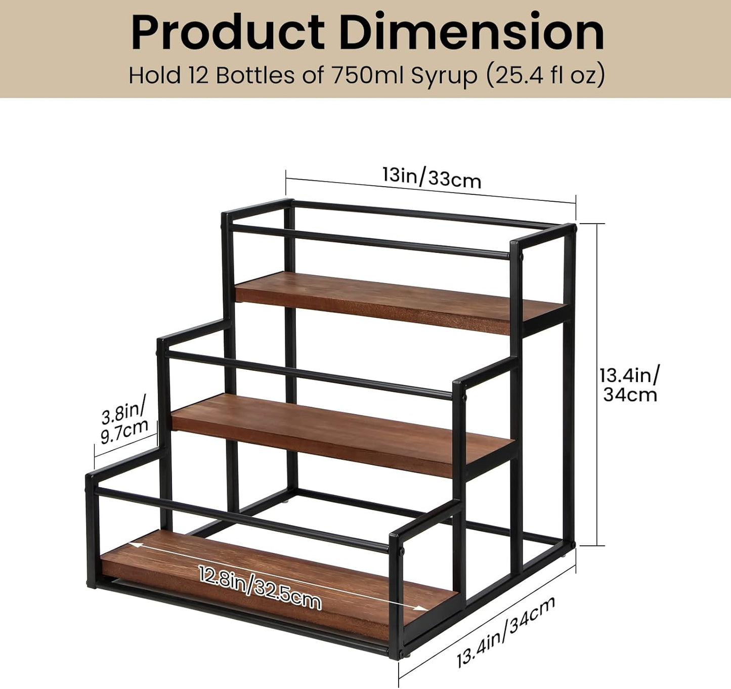 THYGIFTREE Coffee Syrup Rack Organizer 3-Tier 12 Syrup Bottles Holder Stand for Coffee Bar Station Storage Shelves for Syrup, Wine, Dressing for Kitchen