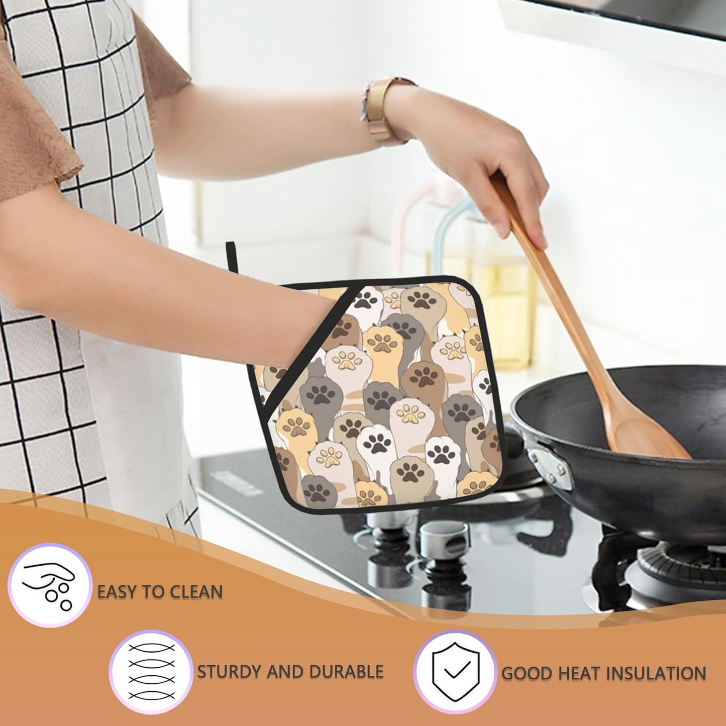 Cat Cute Paw Footprints Pot Holders Set of 2 Heat Resistant Potholders,Fire Oven Hot Pads for Kitchen Cooking Baking Barbecue