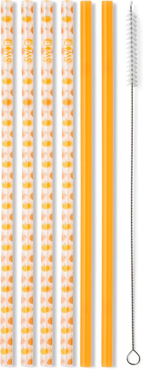 Swig Life Reusable Straws Pumpkins + Orange Tall Straw Set & Cleaning Brush, Each Straw is 10.25 inch Long (Fits Swig Life 20oz Tumblers, 22oz, and 32oz Tumblers)