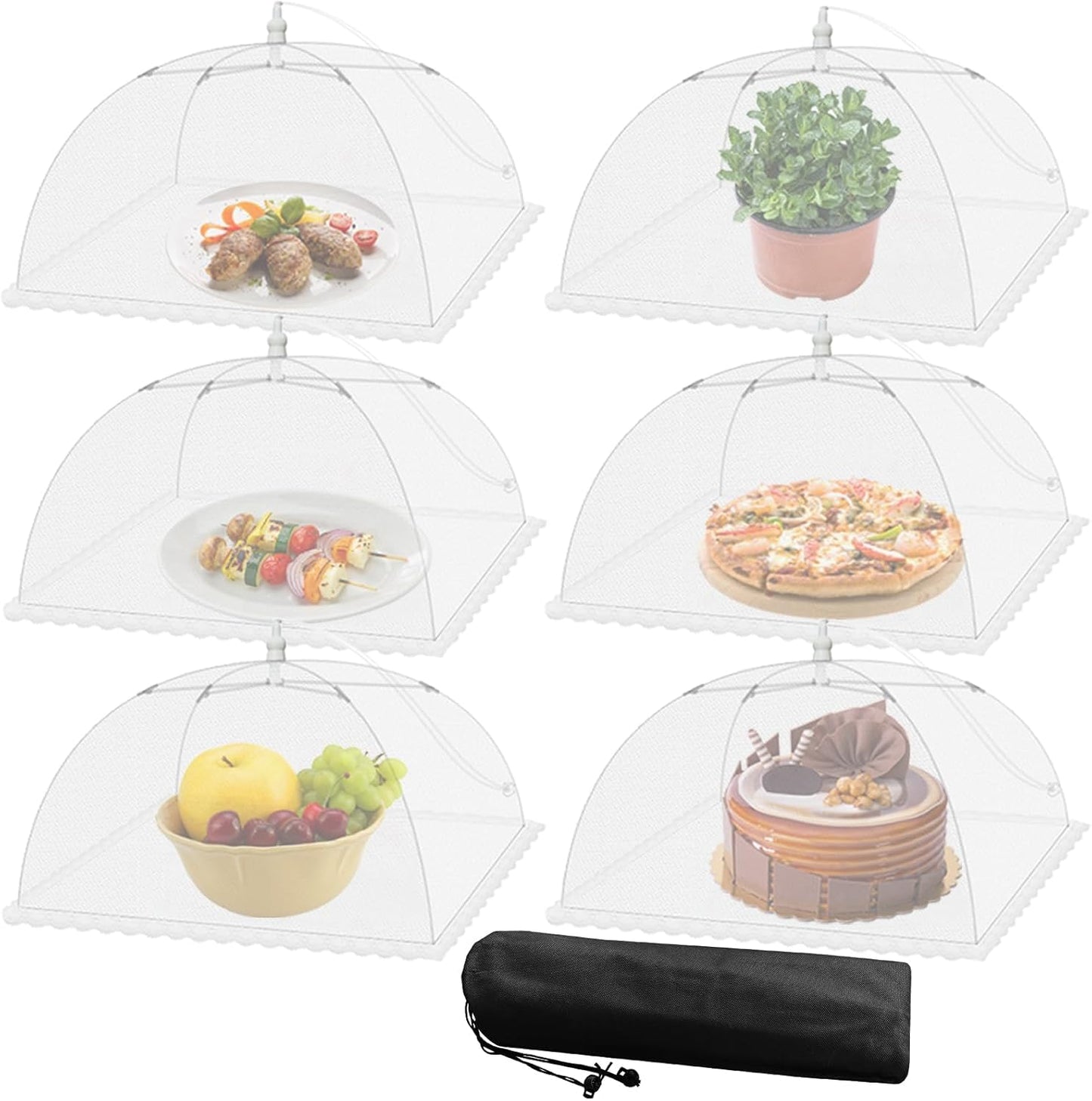 Mesh Food Covers for Outside - Upgraded 6 Pack Large 17x17 in Food Tent Food Cover Outdoors Party Collapsible Picnic Nets Umbrella Mesh Screen Pop Up Food Dome (White)