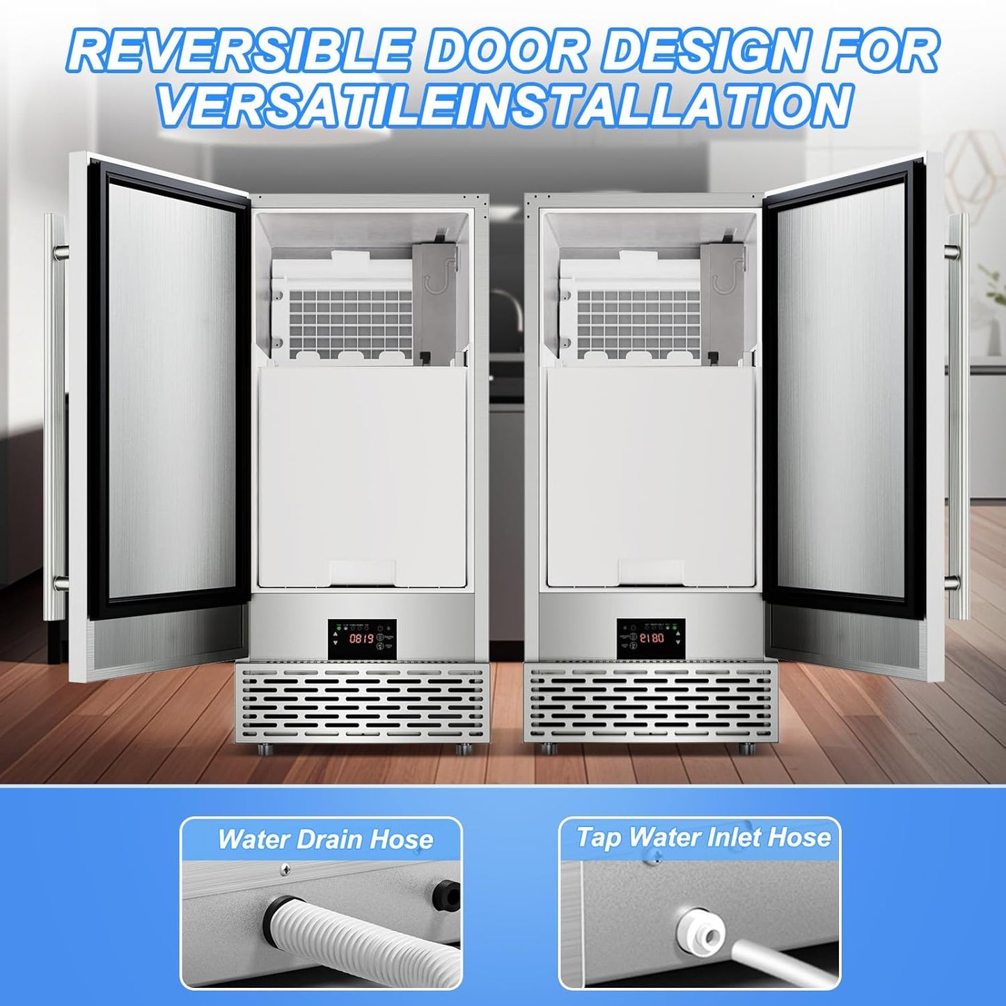 120LB/Day Commercial Under Counter Ice Maker with Smart LCD & Customizable Ice – Under Counter Freestanding, Built 25LBS Ice Storage 6-Min Quick Cycle, Energy Efficient