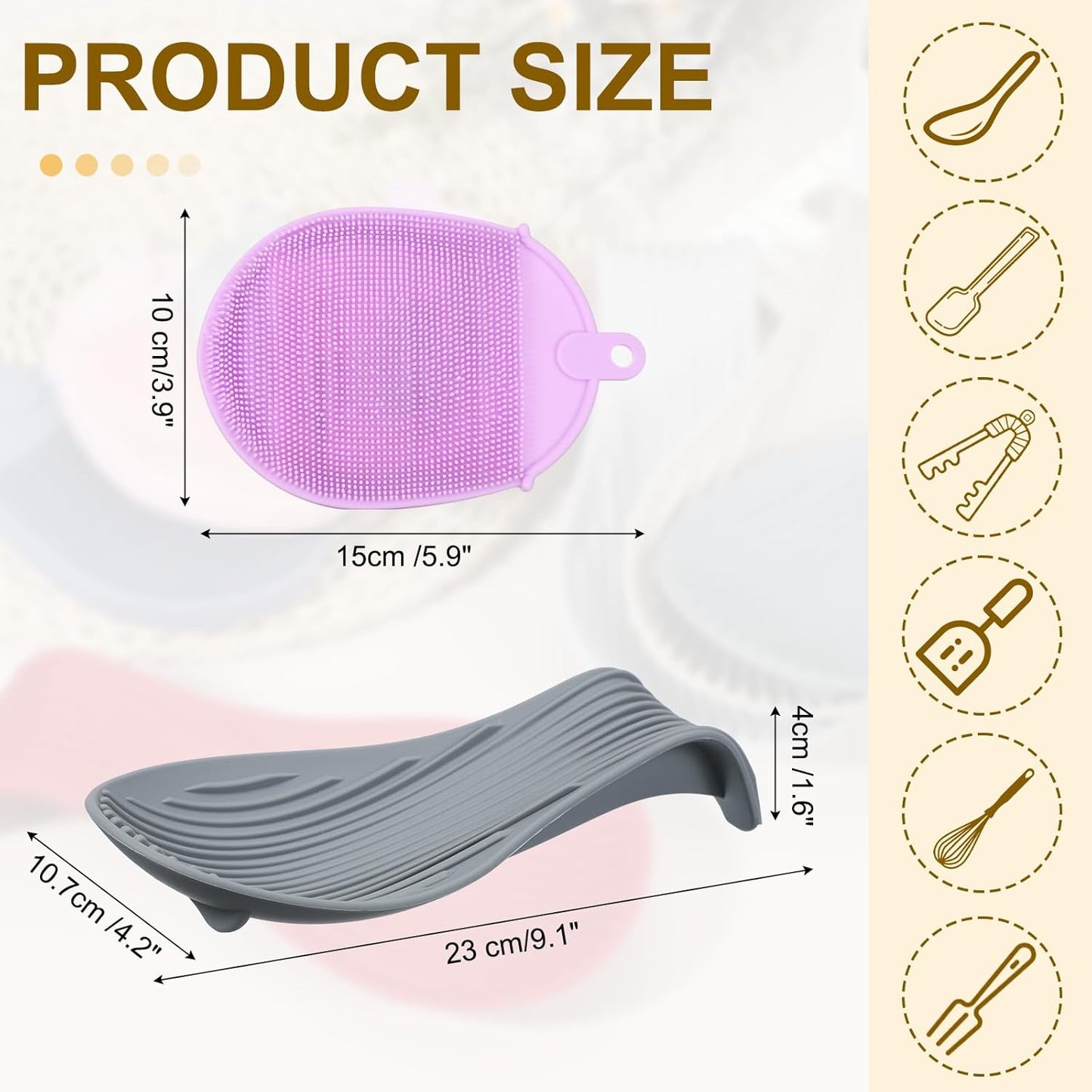 uxcell 1 Set Silicone Spoon Rest for Stove Top, Silicone Spoon Holder for Cooking Spatula, Ladle, Brush Grey/Purple