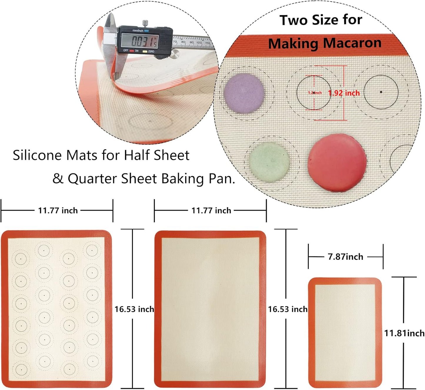 Silicone Baking Mats Set of 4, Non Stick Reusable Silicone Liners for 11" x17" Half Sheet and 8" x 12" Quarter Sheet for Baking Macaron/Cookie/Bread/Pastry