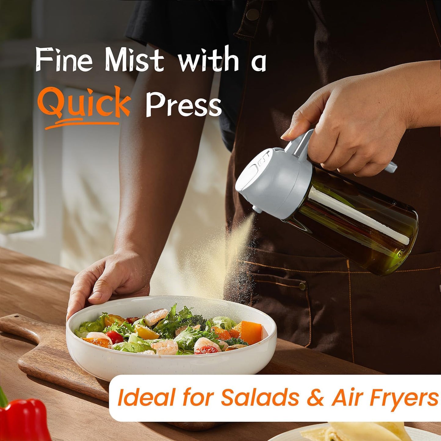 TrendPlain - Original 16oz/470ml Olive Oil Dispenser Bottle for Kitchen Gadgets and Air Fryer Accessories - Olive Oil Sprayer for Cooking w/Stickers - Ash