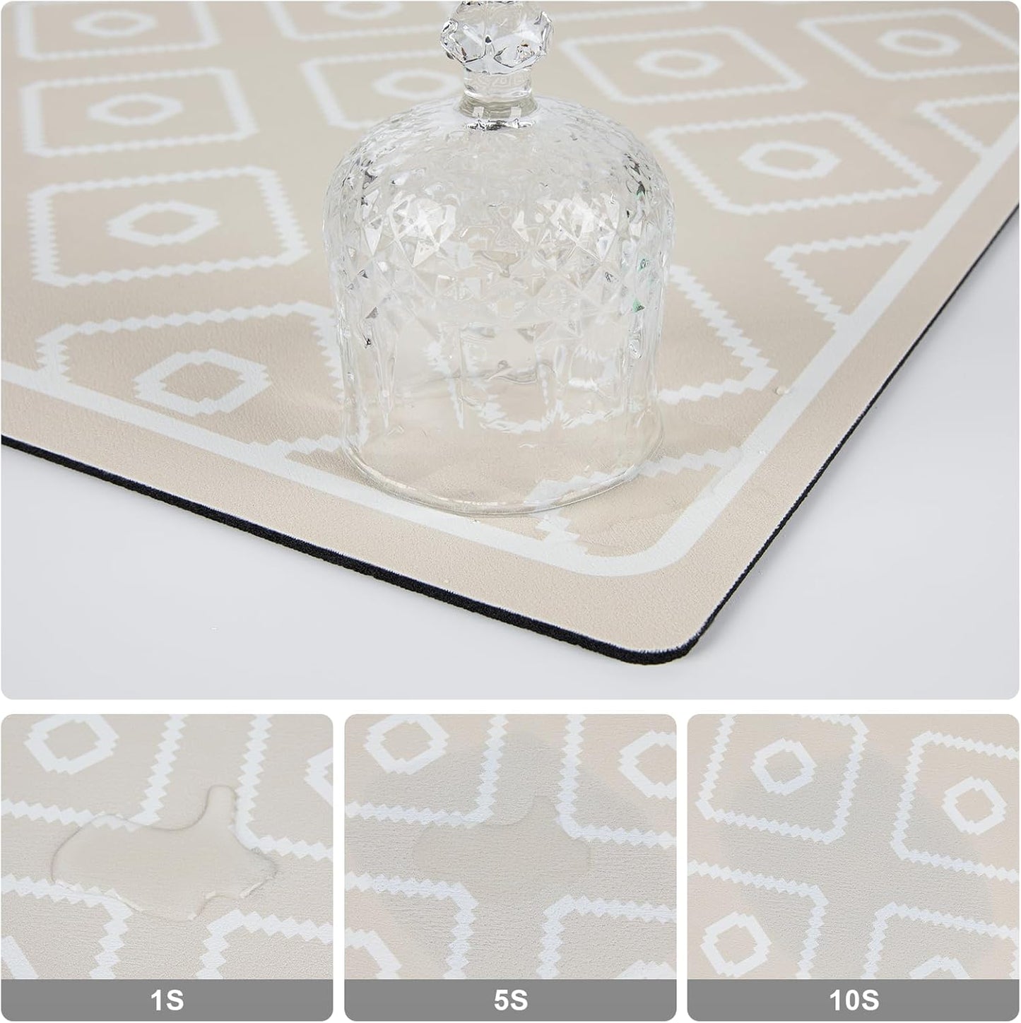 SUEH DESIGN Dish Drying Mat, Absorbent Coffee Mat 23.6 x 15.7 in Quick Dry Kitchen Drying Dish Drain Mat for Kitchen Counter Coffee Bar, Khaki