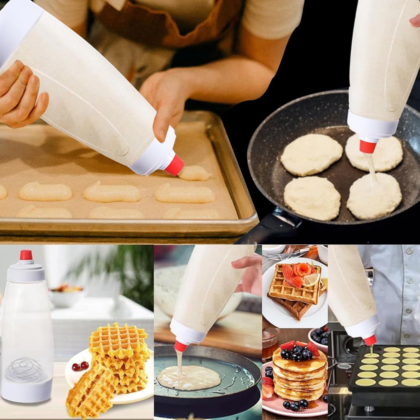 Pssopp Batter Dispenser and Mixer, Shaker Bottle Batter Mixer Pancake Batter Dispenser Mixer Pancake Bottle for Cupcakes Crepes Pancake Mix Muffins