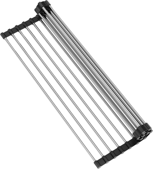 NEZUIBAN Dish Drying Rack with Roll Up and Over Sink for Kitchen,17.5"x11.8",Black