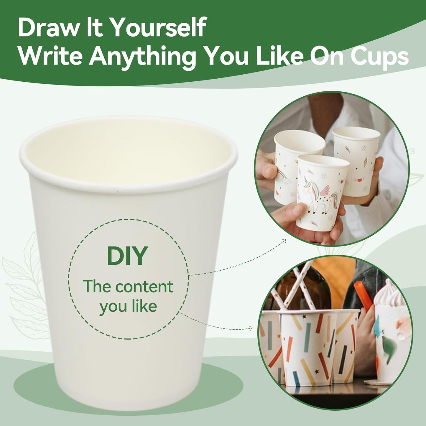 Disposable Cups, 200 Pack 8 Oz Paper Cups, Disposable Coffee Cups 8 Oz, Hot Cups Tea Cups Water Cups for Home Office Travel Party