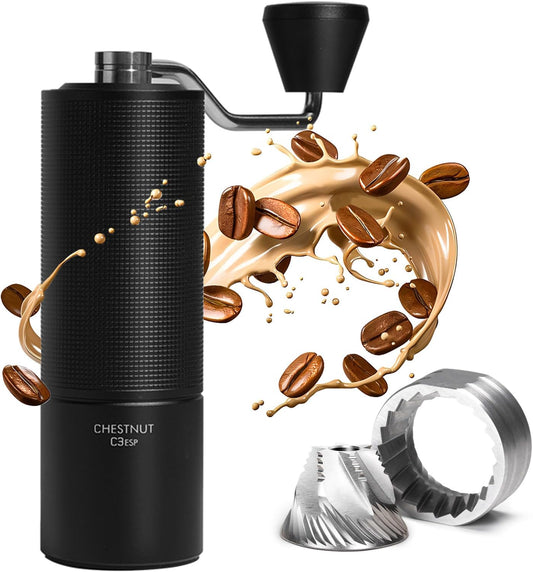 TIMEMORE Manual Coffee Grinder with Stainless Steel Espresso Coffee Bean Grinder Chestnut C3 ESP Internal Adjustable Setting, Double Bearing Positioning Black