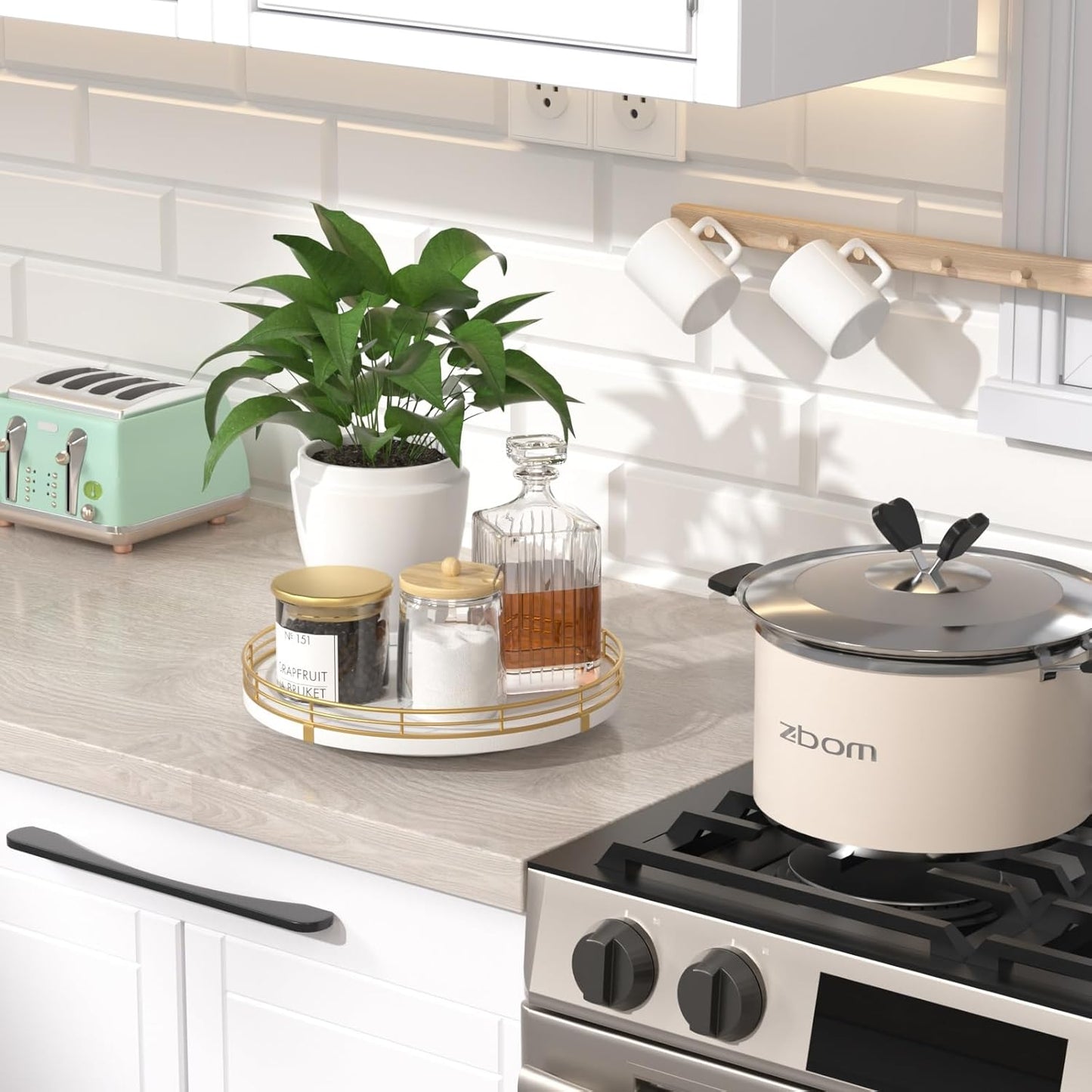 9" Wooden Lazy Susan Turntable for Cabinet – Rotating Spice Rack Organizer, Small Kitchen Countertop Tray for Dining Table & Pantry Storage