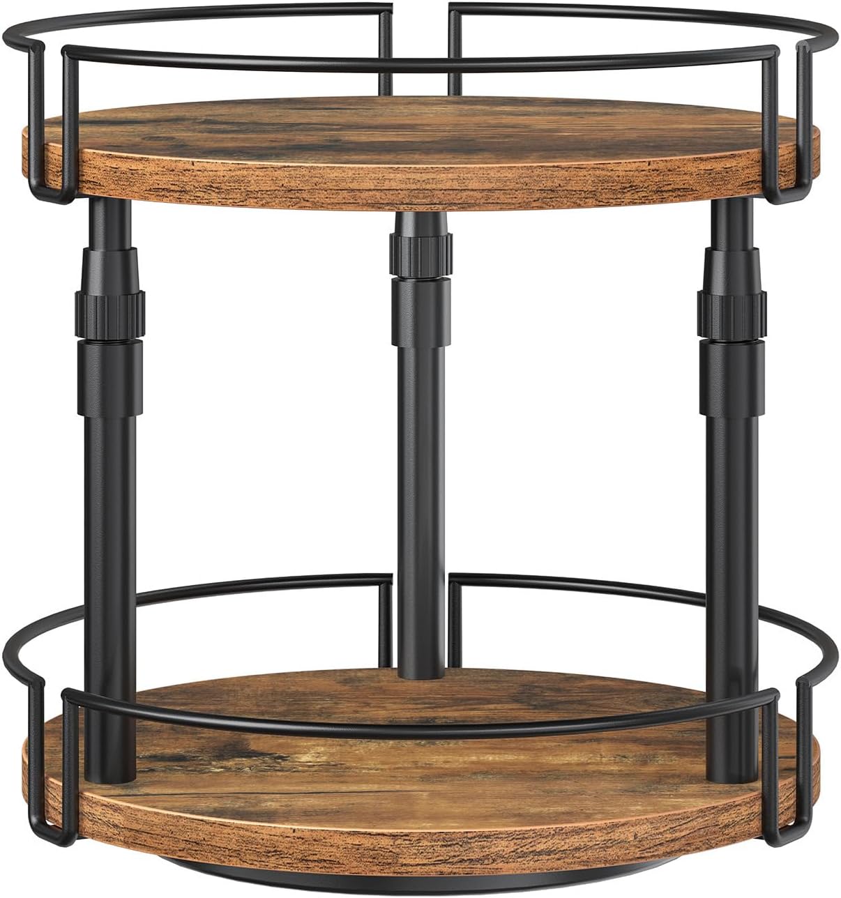 HOOBRO Lazy Susan Organizer Spice Rack, 2-Tier Height Adjustable Rotating Lazy Turntable Spice Organizer, for Kitchen Countertop and Cabinet, Rustic Brown BF05TL01