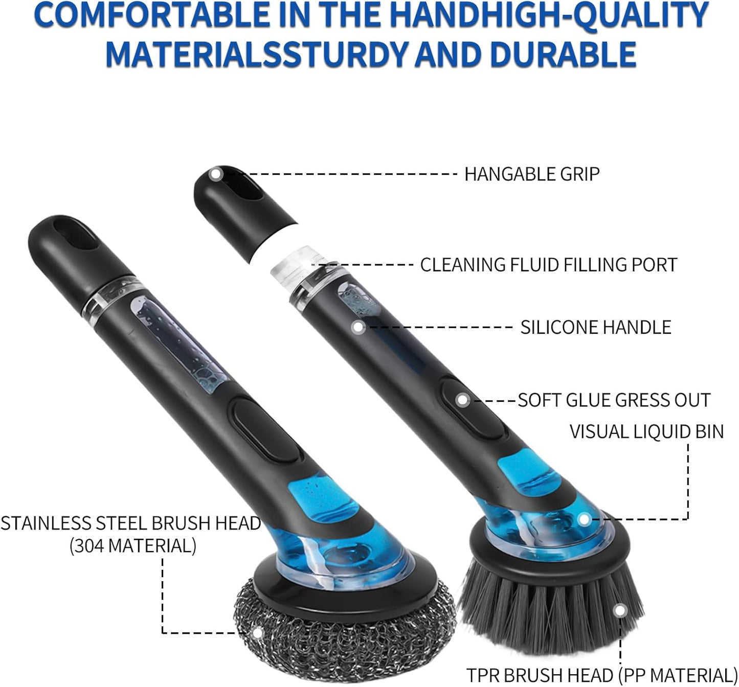 Kitchenware Cleaning Brush, Soap Cleaning Brush, Long Handle, No Dirty Hands, Cleans Kitchen Kitchen Utensils, Cutlery, Sinks, Cookware, Countertops, 2-Pack