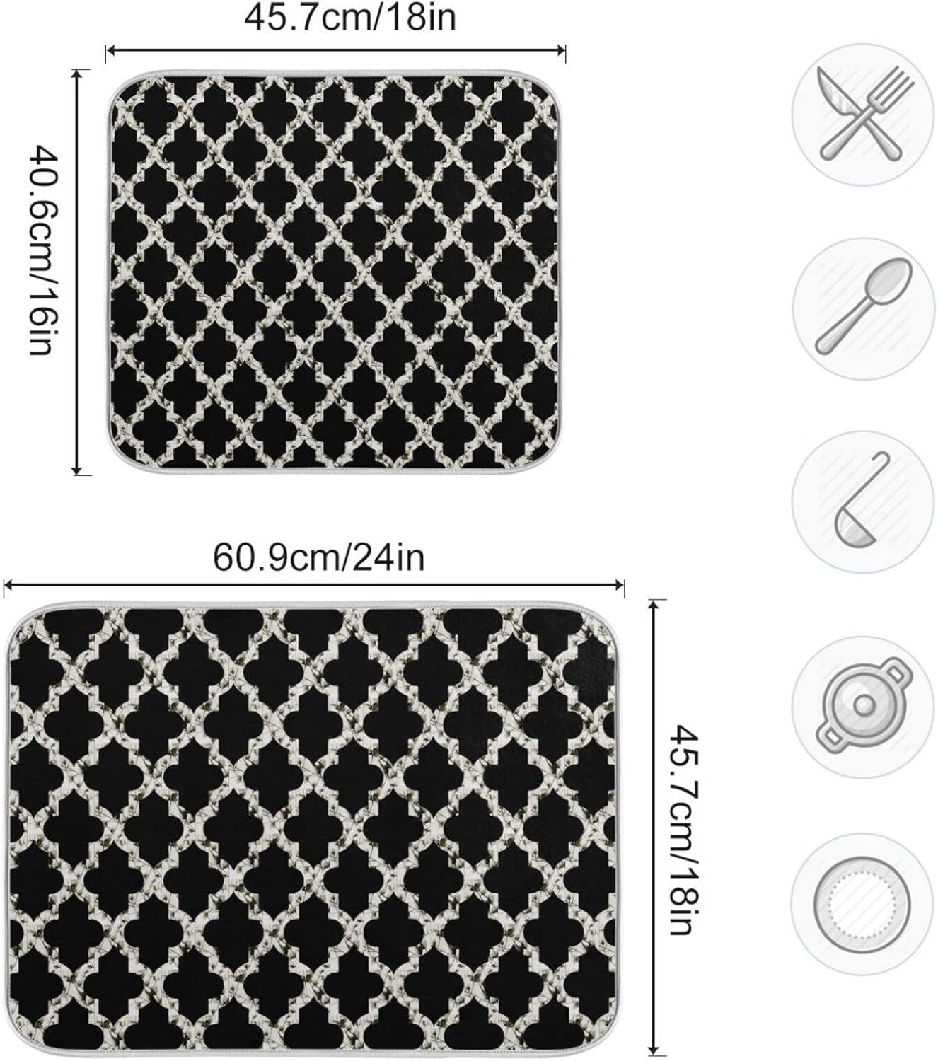 senya Super Absorbent Dish Drying Mat, Microfiber Fast-Drying Dish Mat, 16'' x 18'', Kitchen Dish Drying Pad, Geometry Texture Classic Modern