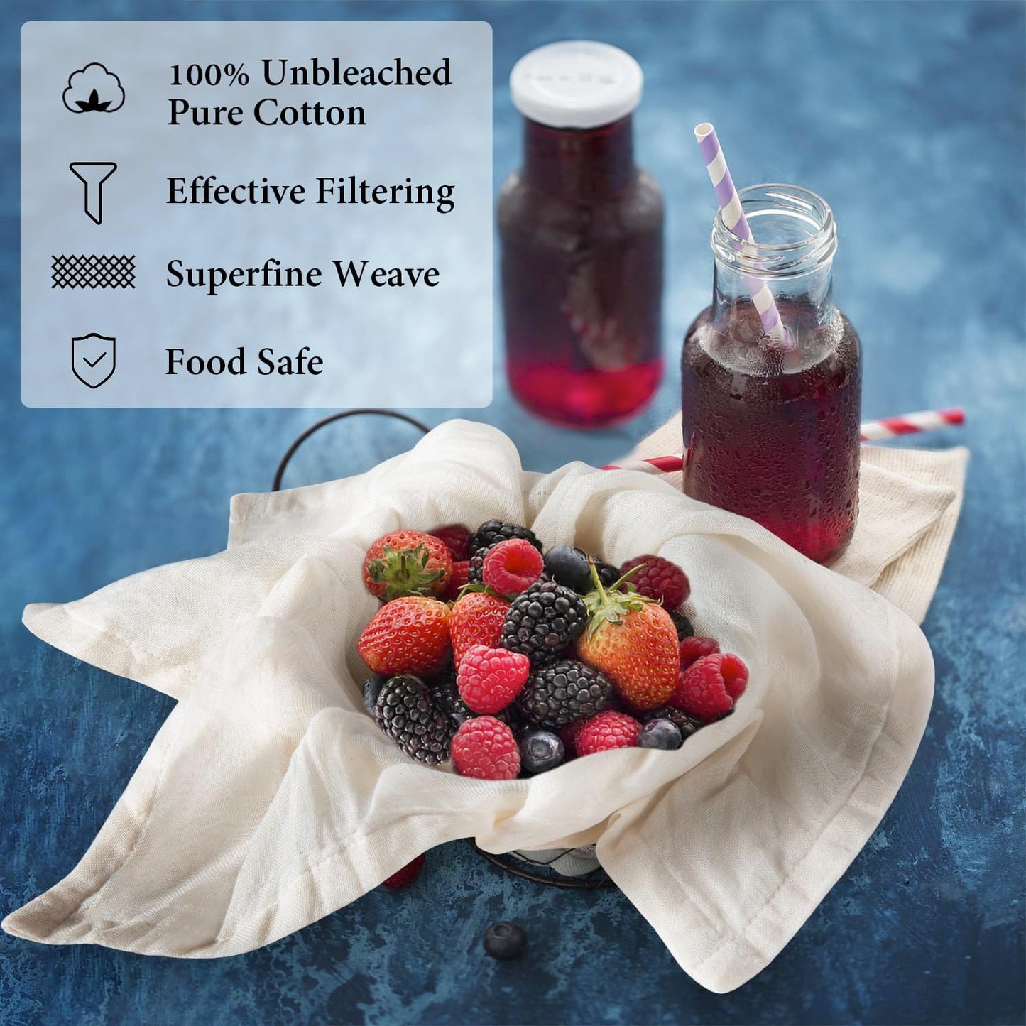 eFond Cheesecloth, Precut 20x20Inch, Hemmed Cheese Cloths for Cooking Reusable and Washable, 100% Unbleached Pure Cotton Muslin Cloths for Straining Butter, Fruit, Coffee (1 Piece)