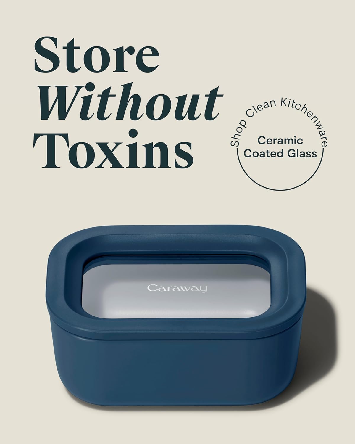 Caraway 6pc Glass Food Storage Set - 2.6 Cup Storage Containers For Food (6) - Non-Toxic Ceramic-Coated Glass - Air Release Technology - Compact & Stackable Design - Navy
